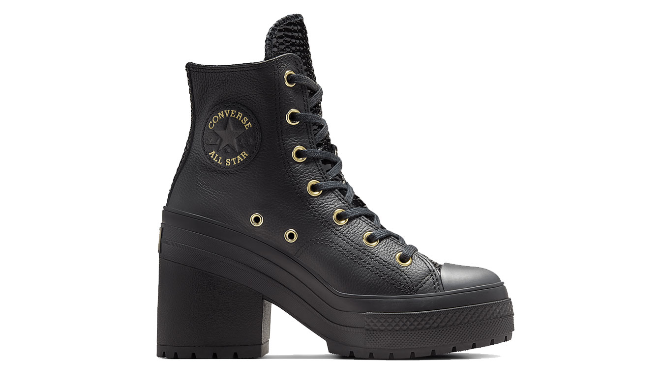 Converse Chuck 70 De Luxe Heel Platform Leather - Dámské - Tenisky Converse - Černé - A12346C - Velikost: 38