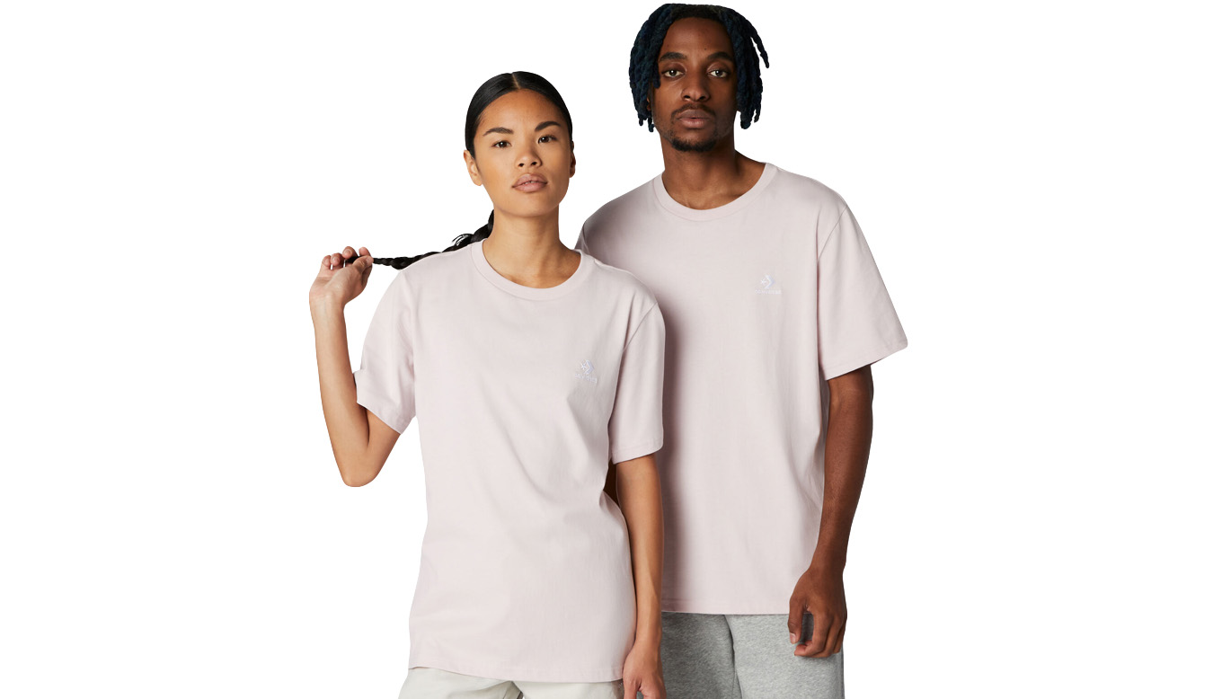 Converse Go-To Embroidered Star Chevron Standard Fit T-Shirt - Unisex - Triko Converse - Růžové - 10023876-A08 - Velikost: S