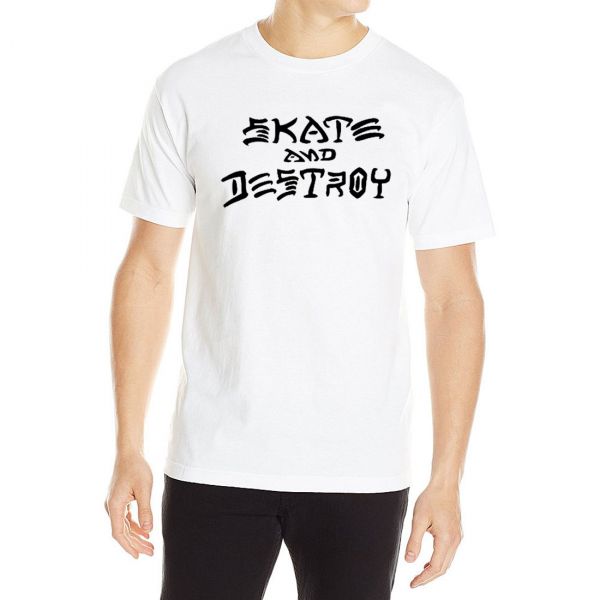 Levně Thrasher Skate Mag Skate & Destroy Short Sleeve Tee White - Pánské - Triko Thrasher - Bílé - 110103-WHT