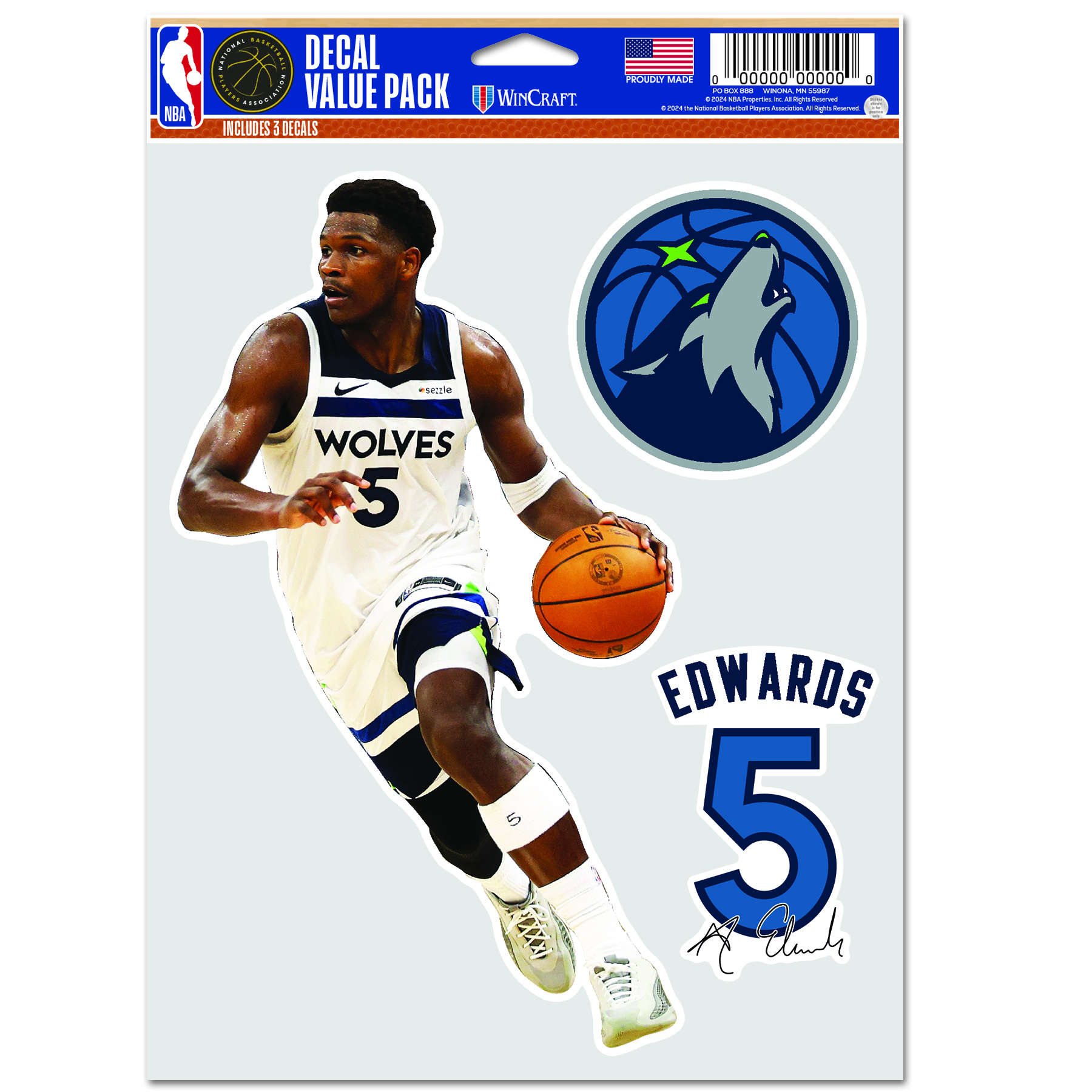 Levně WinCraft NBA Anthony Edwards Minnesota Timberwolves Multi Use Decal - Unisex - Nálepky WinCraft - Vícebarevné - 12761425