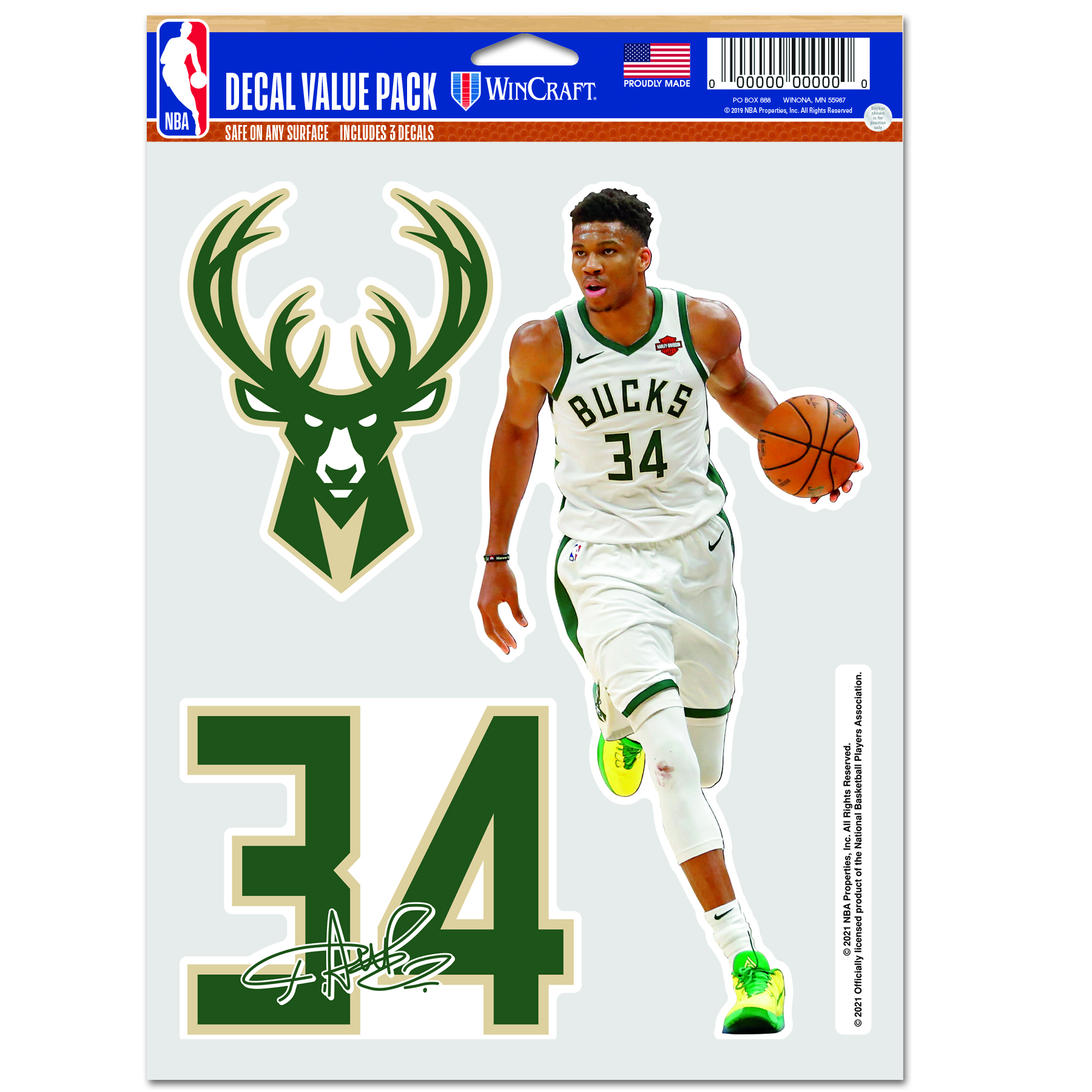 Levně WinCraft NBA Giannis Antetokounmpo Milwaukee Bucks Multi Use Decal - Unisex - Nálepky WinCraft - Vícebarevné - 34453321