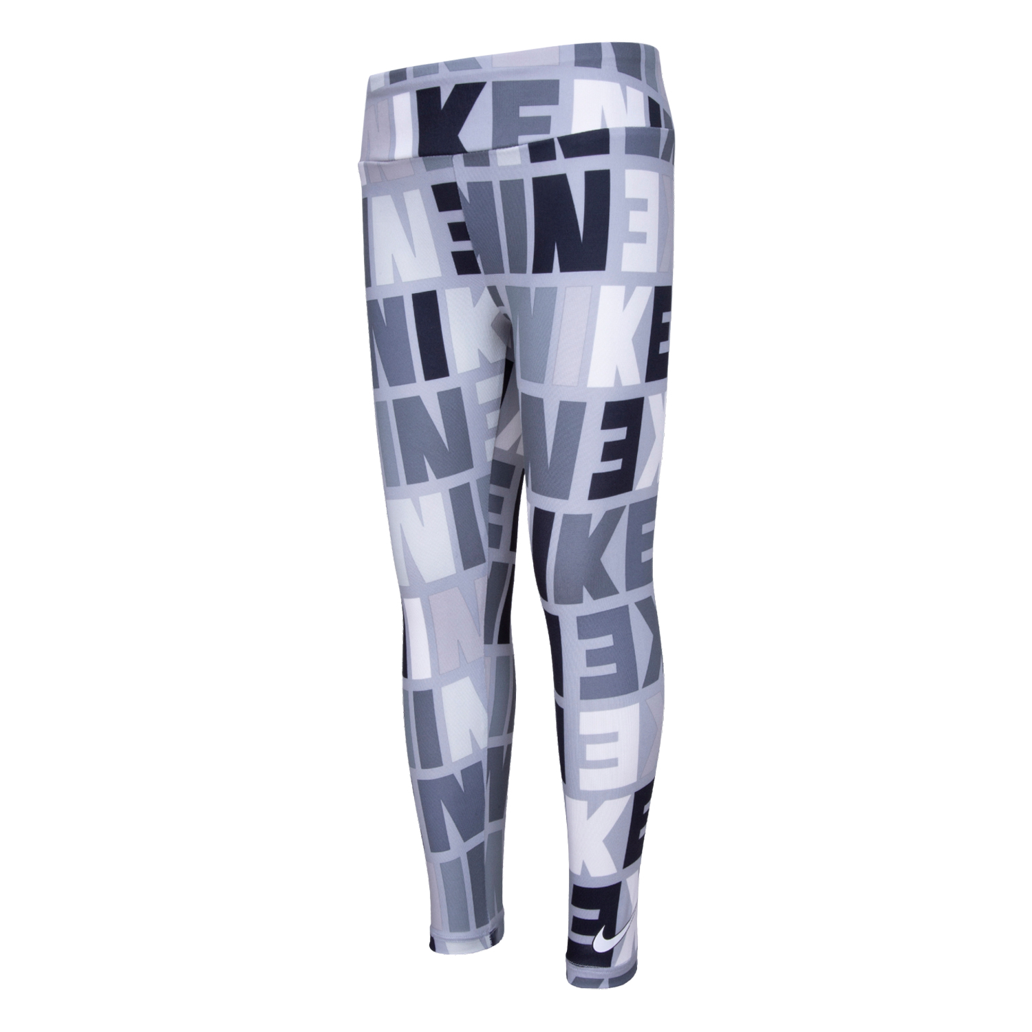 Nike Girls Block Print AOP Leggings Light Smoke Grey - Dětské - Legíny Nike - Šedé - 36K674-G6U - Velikost: 4
