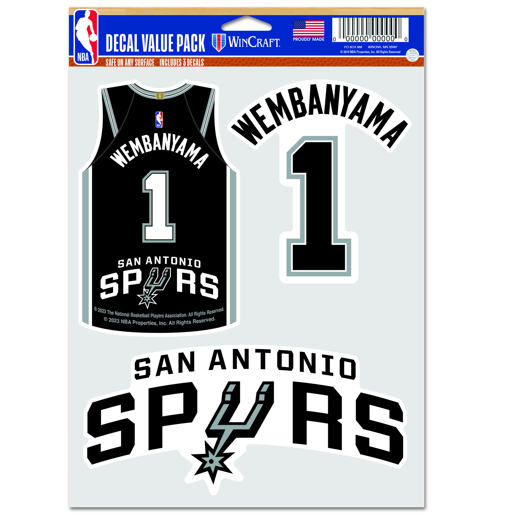 Levně WinCraft NBA Victor Wembanyama San Antonio Spurs Multi Use Decal - Unisex - Nálepky WinCraft - Černé - 37861323
