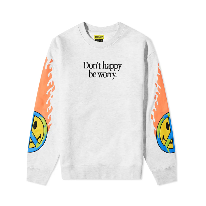 Market Smiley Earth On Fire Crewneck - Pánské - Mikina MARKET - Šedé - 396000839 - Velikost: S