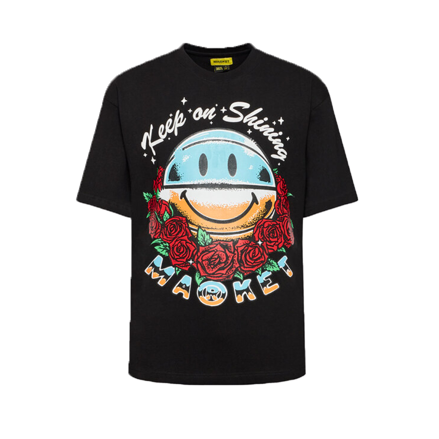 Market Smiley Keep On Shining Tee - Pánské - Triko MARKET - Černé - 399001061 - Velikost: S