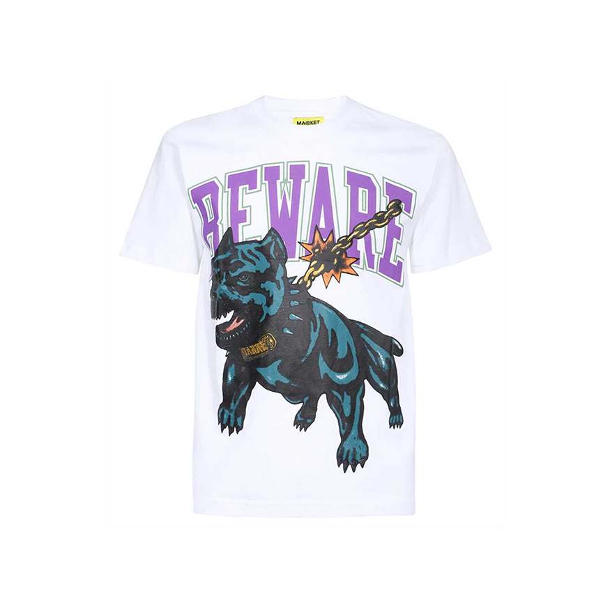 Market Beware Dog Washed Tee White - Pánské - Triko MARKET - Bílé - 399001086-2 - Velikost: S