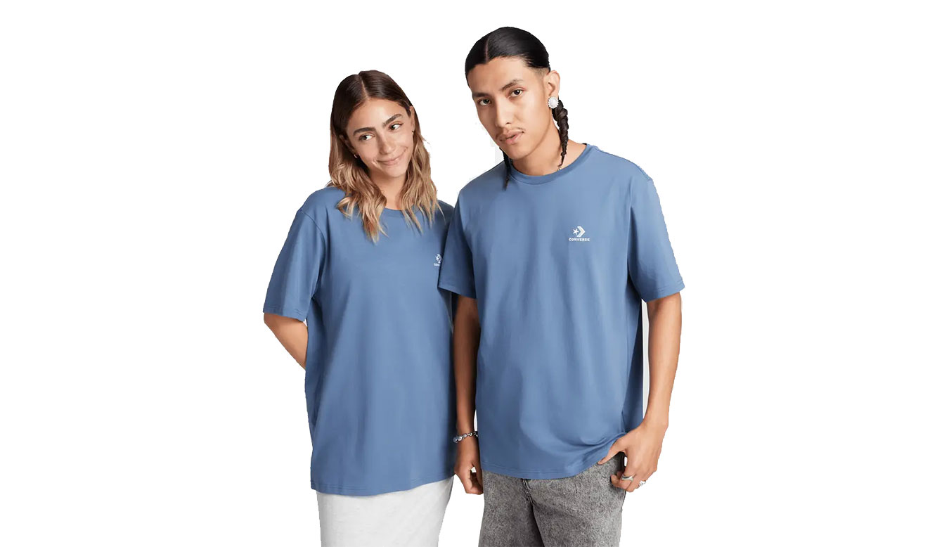 Levně Converse Standard Fit Left Chest Star Chevron Embroidered Tee L - Pánské - Triko Converse - Modré - 10023876-A45