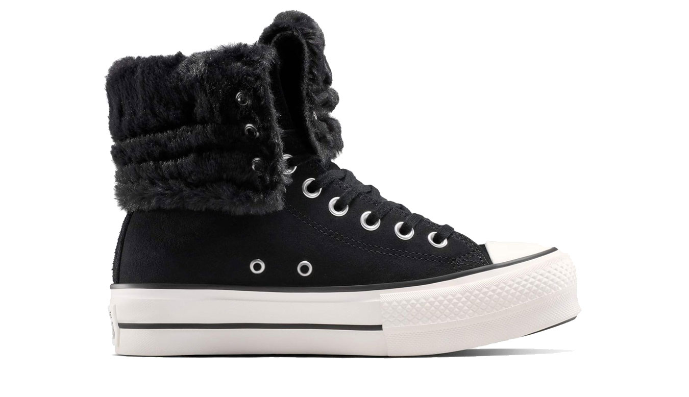 Converse Chuck Taylor All Star Fold-Over Lift Platform XHi Faux Fur - Dámské - Tenisky Converse - Černé - A15229C - Velikost: 39.5