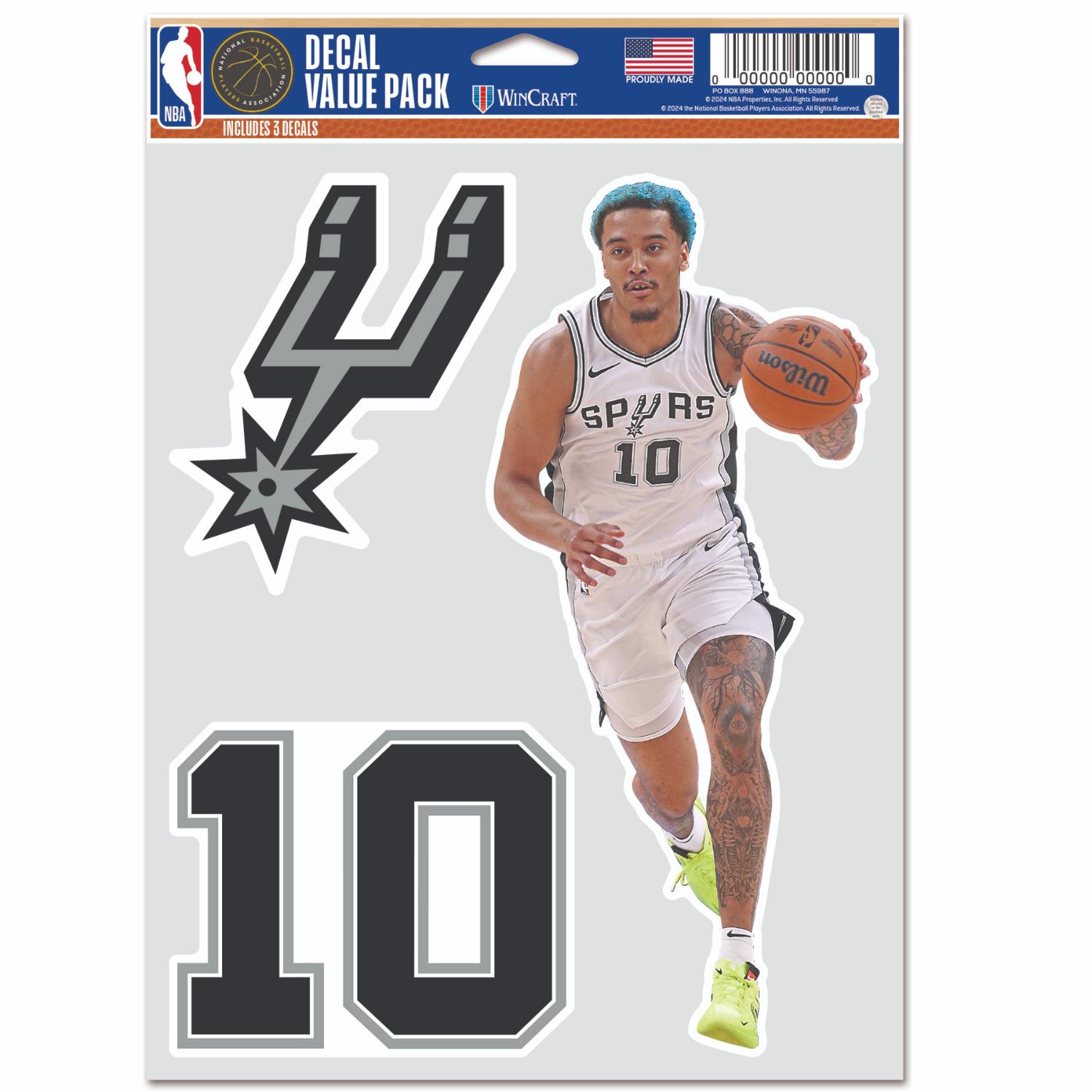 Levně WinCraft NBA Multi Use 3 Fan Pack Decal Jeremy Sochan San Antonio Spurs - Unisex - Nálepky WinCraft - Černé - 593878AG