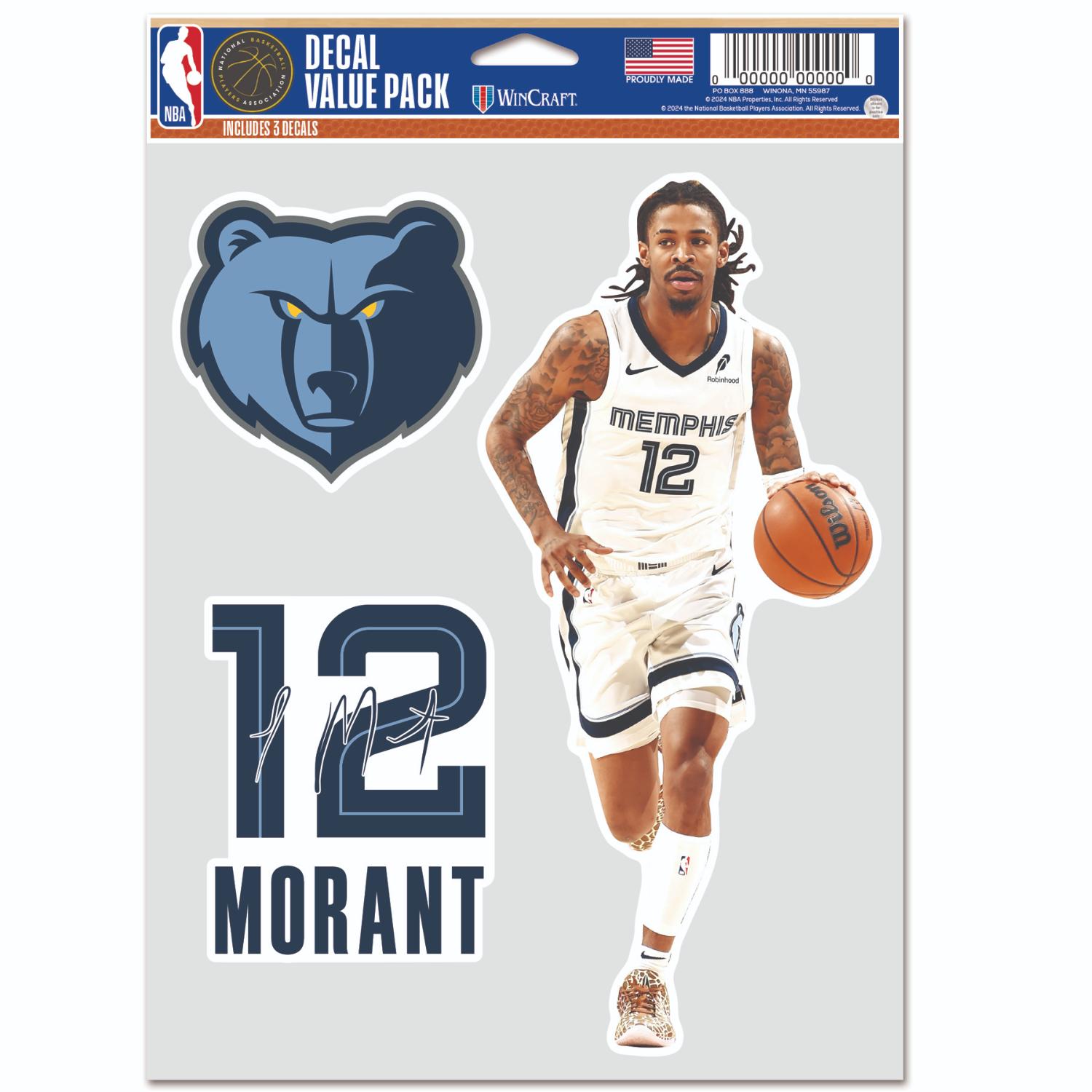 Levně WinCraft NBA Multi Use 3 Fan Pack Decal Ja Morant Memphis Grizzlies - Unisex - Nálepky WinCraft - Modré - 596078AD