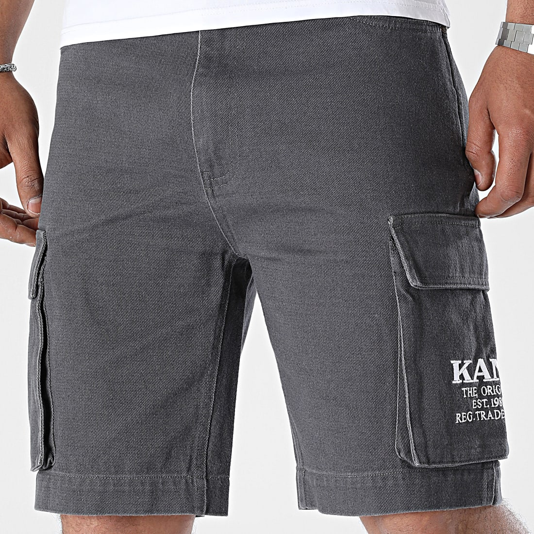 Karl Kani Small Signature Washed Cargo Shorts Anthracite - Pánské - Kraťasy Karl Kani - Šedé - 6013495 - Velikost: S