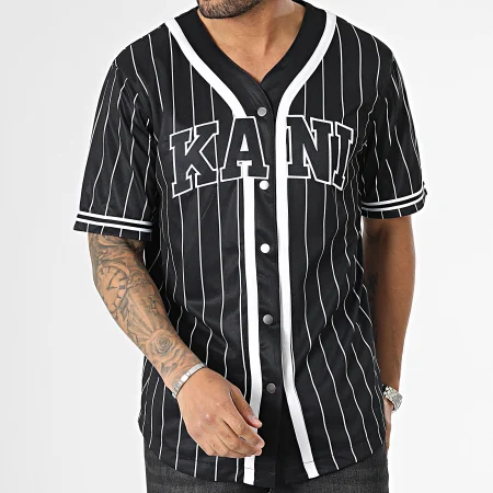 Levně Karl Kani Serif Pinstripe Baseball Shirt Black/White - Pánské - Triko Karl Kani - Černé - 6033360