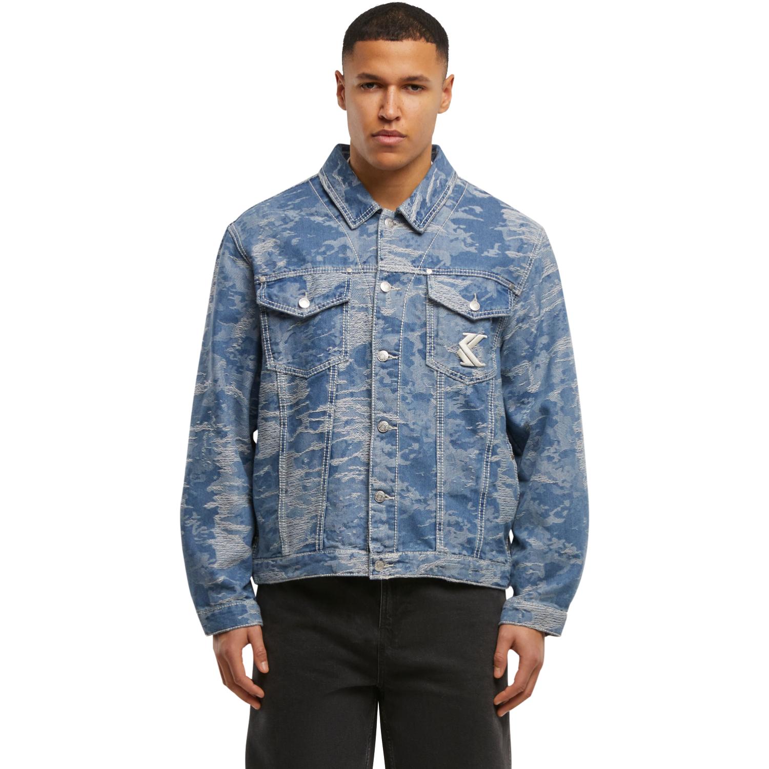 Karl Kani Og K Distress Camo Os Denim Jacket - Pánské - Bunda Karl Kani - Modré - 60710032 - Velikost: M