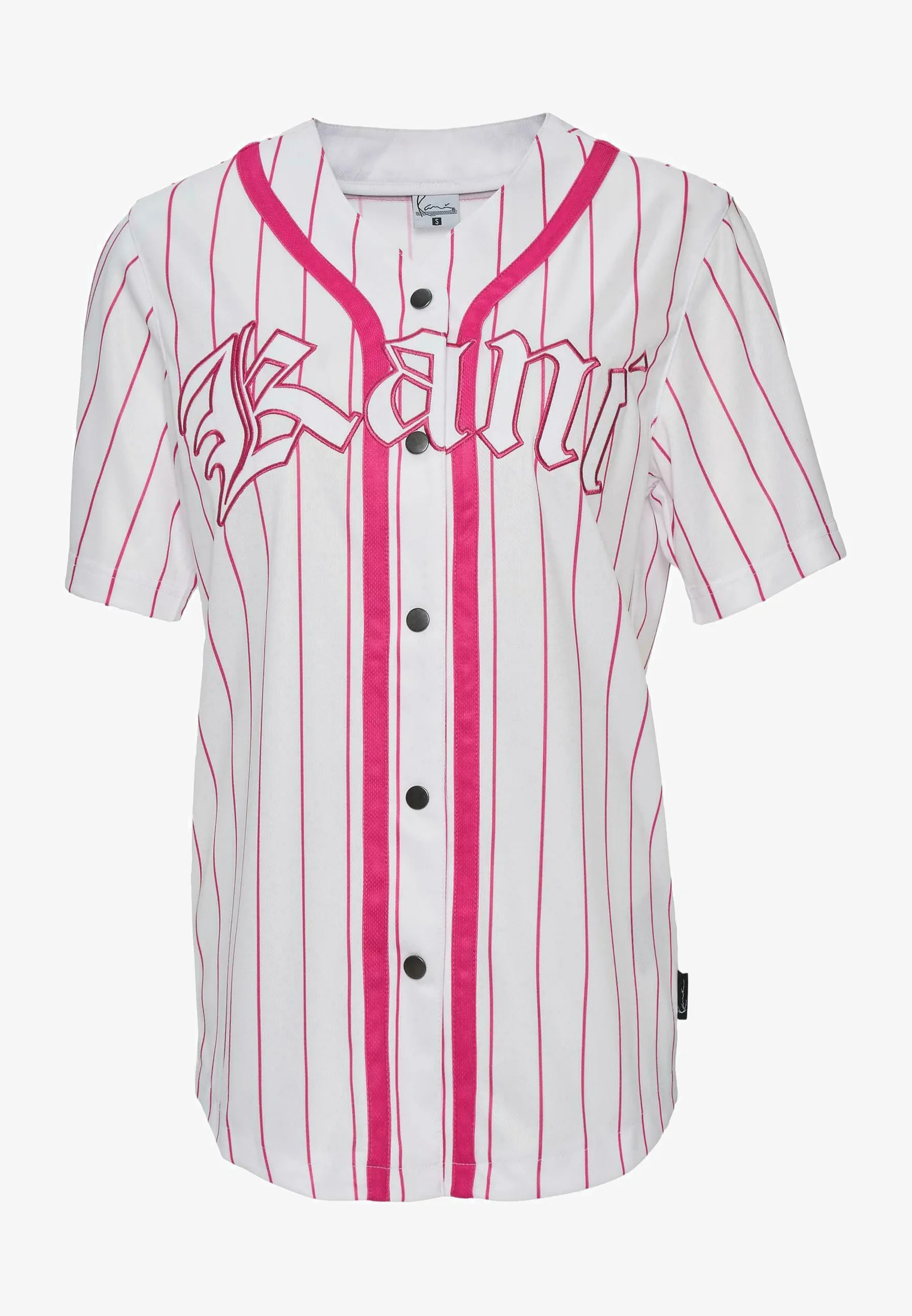 Levně Karl Kani Woven Signature Old English Baseball Women Shirt White/Pink - Dámské - Košile Karl Kani - Bílé - 6133123