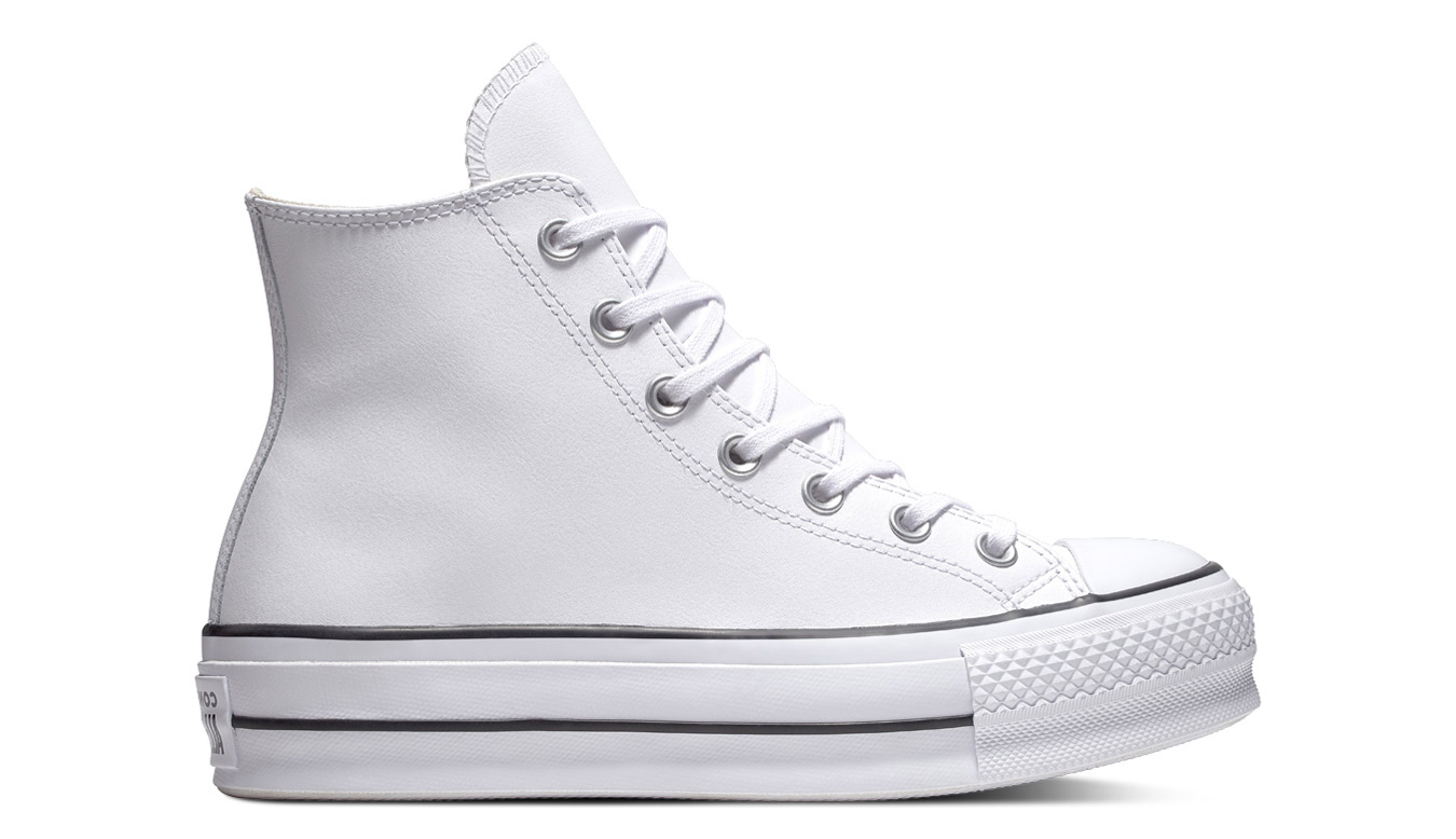 Levně Converse Chuck Taylor All Star Platform Leather High-Top - Dámské - Tenisky Converse - Bílé - 561676C
