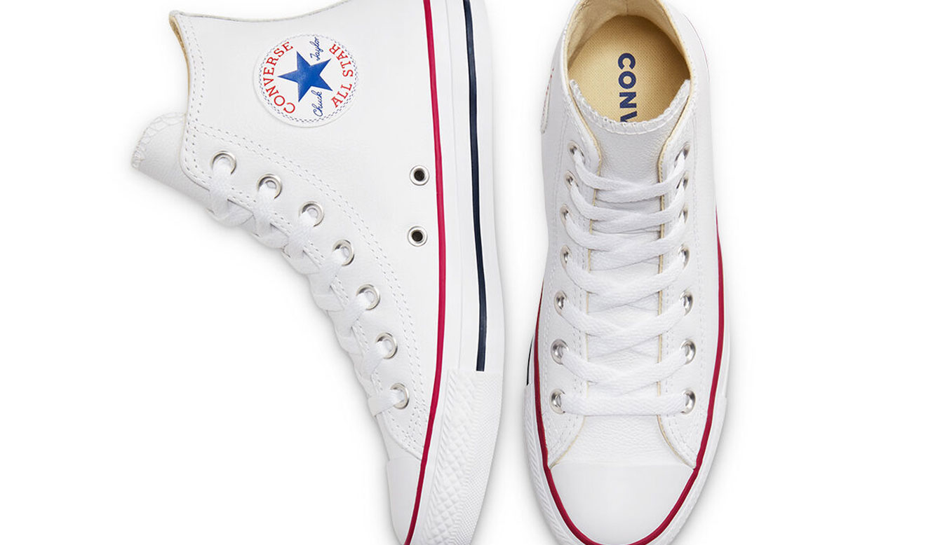 Converse Chuck Taylor Hi Leather White - Dětské - Tenisky Converse - Bílé - 132169C - Velikost: 46
