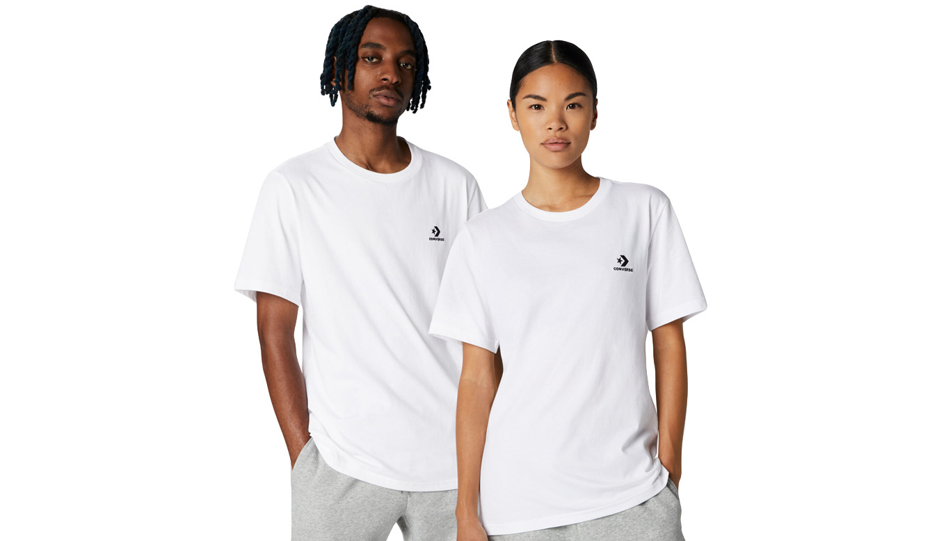 Levně Converse Go-To Embroidered Star Chevron Standard Fit T-Shirt - Unisex - Triko Converse - Bílé - 10023876-A01