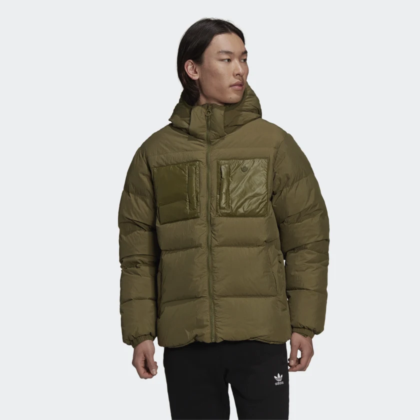 Levně adidas Down Regen Hooded Puffer Jacket Focus Olive - Pánské - Bunda adidas - Zelené - H13563