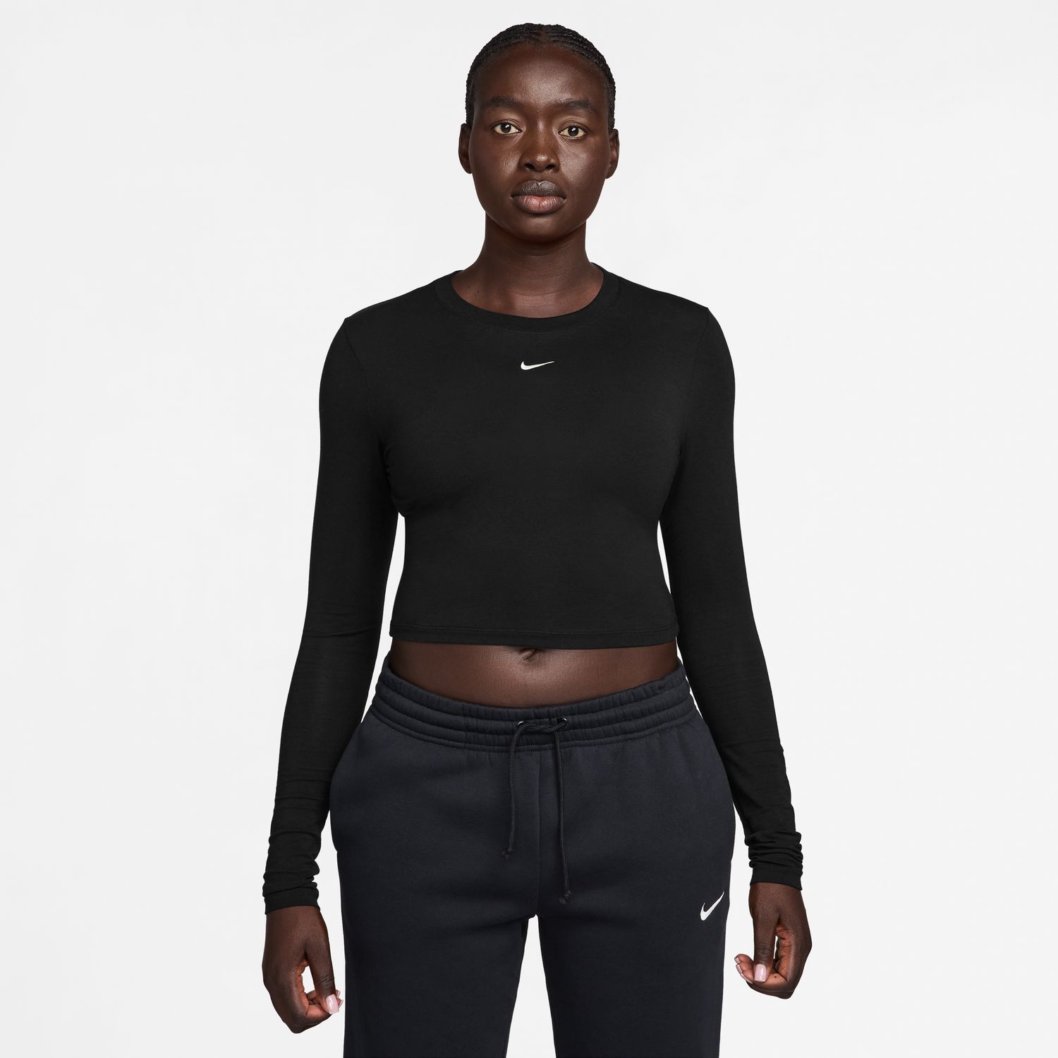 Nike Sportswear Chill Knit Wmns Slim Long-Sleeve Cropped Top Black - Dámské - Triko Nike - Černé - HF5322-013 - Velikost: M