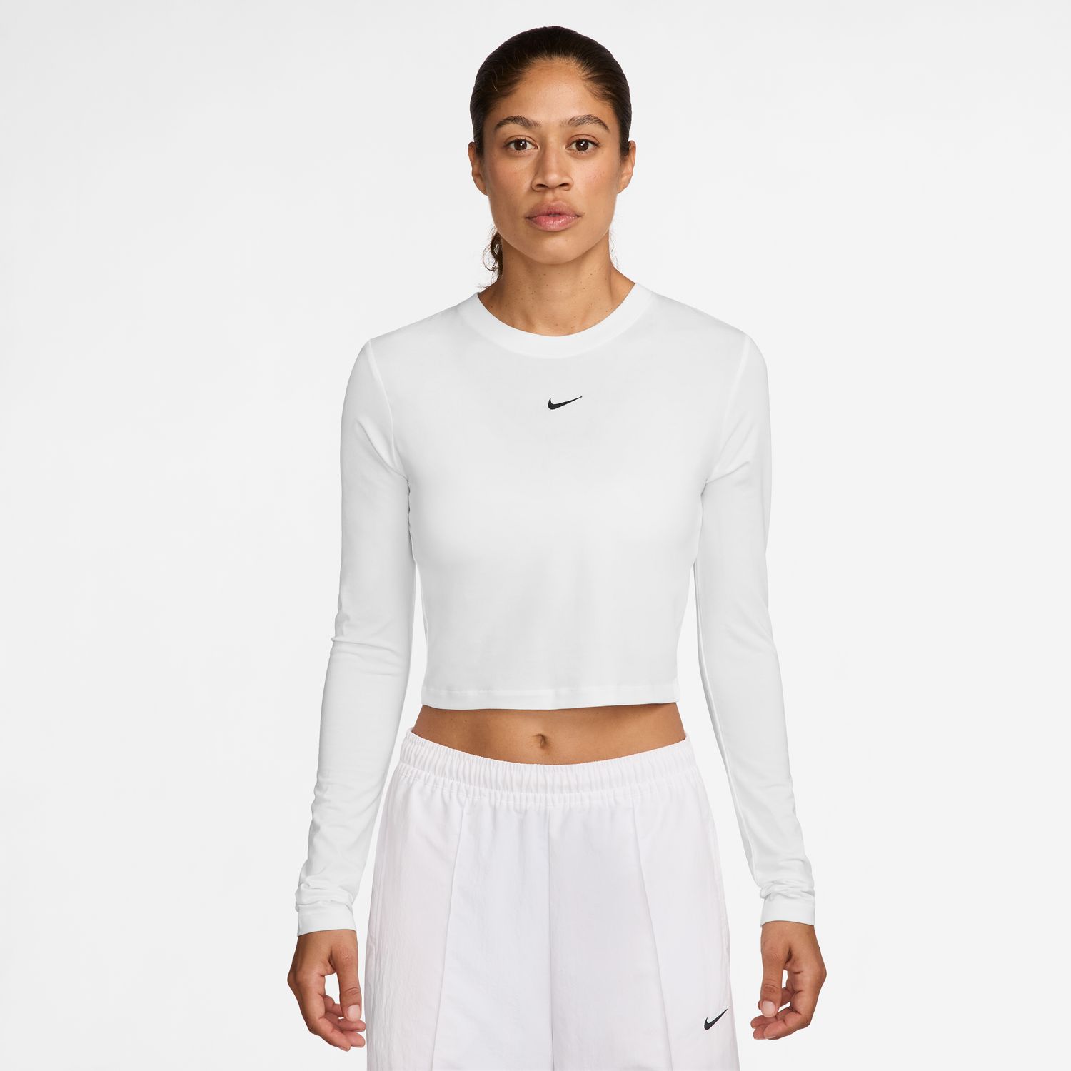 Nike Sportswear Chill Knit Wmns Slim Long-Sleeve Cropped Top White - Dámské - Triko Nike - Bílé - HF5322-102 - Velikost: L