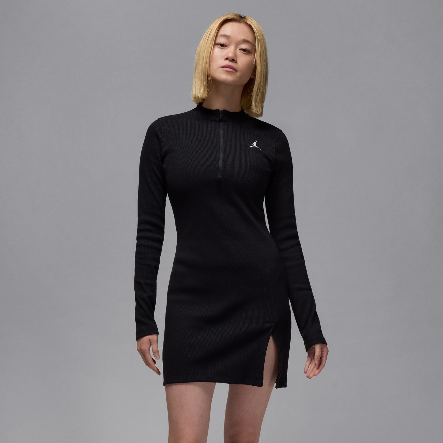 Jordan Wmns 1/2-Zip Long-Sleeve Knit Dress Black - Dámské - Šaty Jordan - Černé - HF9477-010 - Velikost: L