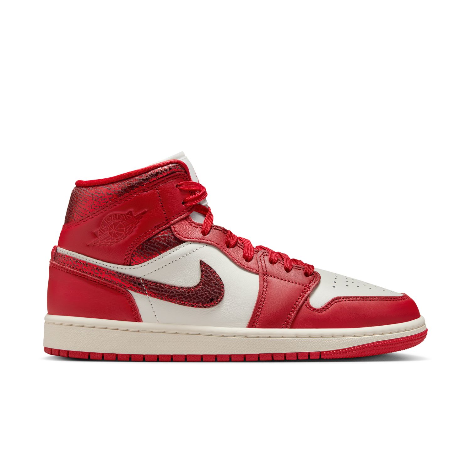 Air Jordan 1 Mid SE "Red Cracked Leather" Wmns - Dámské - Tenisky Jordan - Bílé - HJ9337-106 - Velikost: 36.5