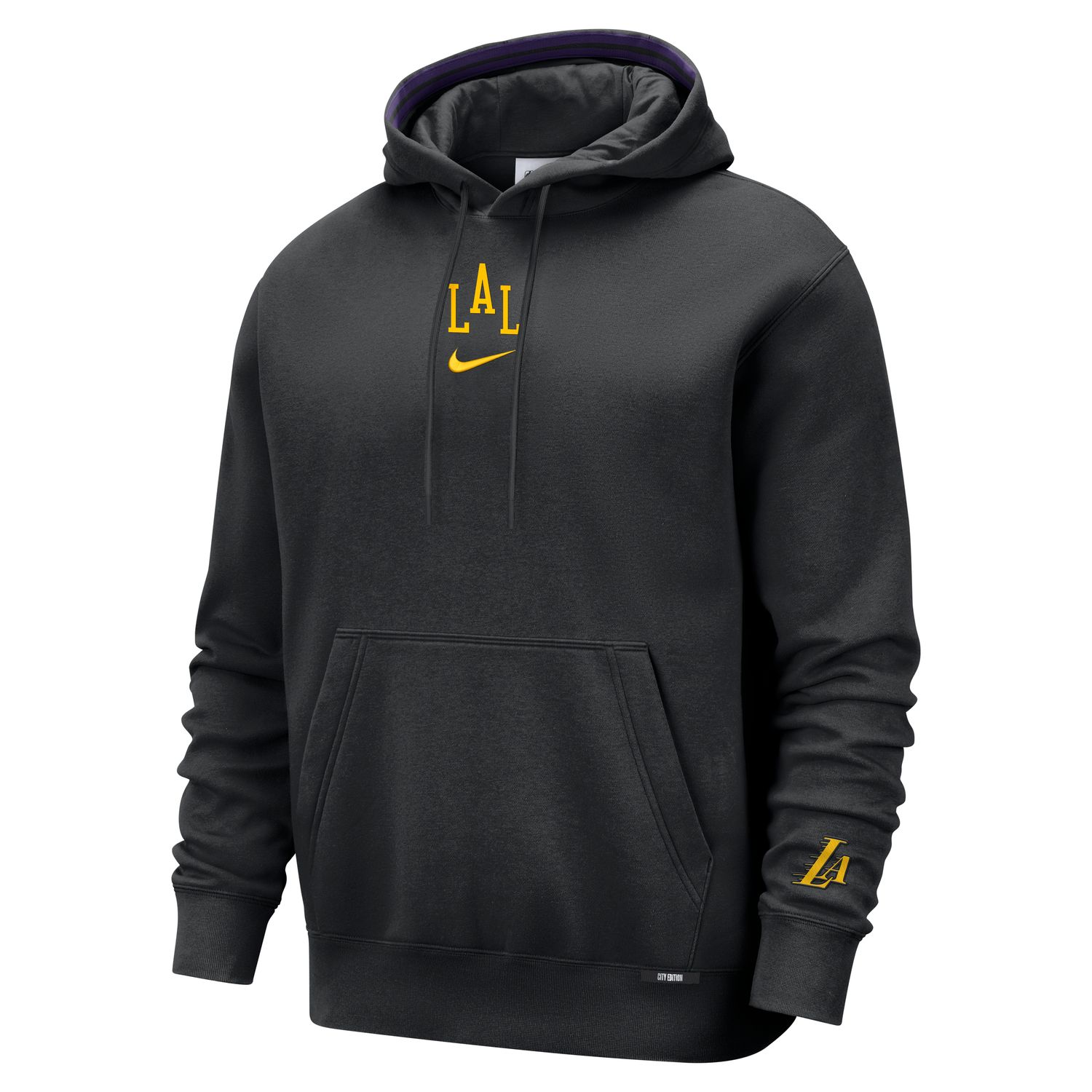 Nike NBA Premium Club Los Angeles Lakers City Edition Fleece Hoodie - Pánské - Mikina Nike - Černé - HQ5540-010 - Velikost: S