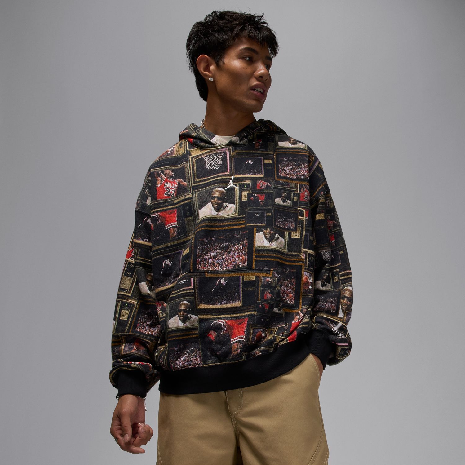 Jordan Brooklyn Fleece Printed Pullover Hoodie Black - Pánské - Mikina Jordan - Černé - HV0552-010 - Velikost: M