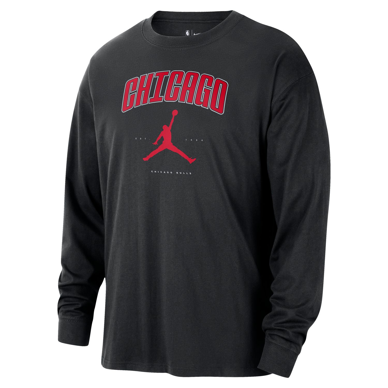 Jordan NBA Chicago Bulls Essential Long-Sleeve Tee Black - Pánské - Triko Jordan - Černé - HV5460-010 - Velikost: S