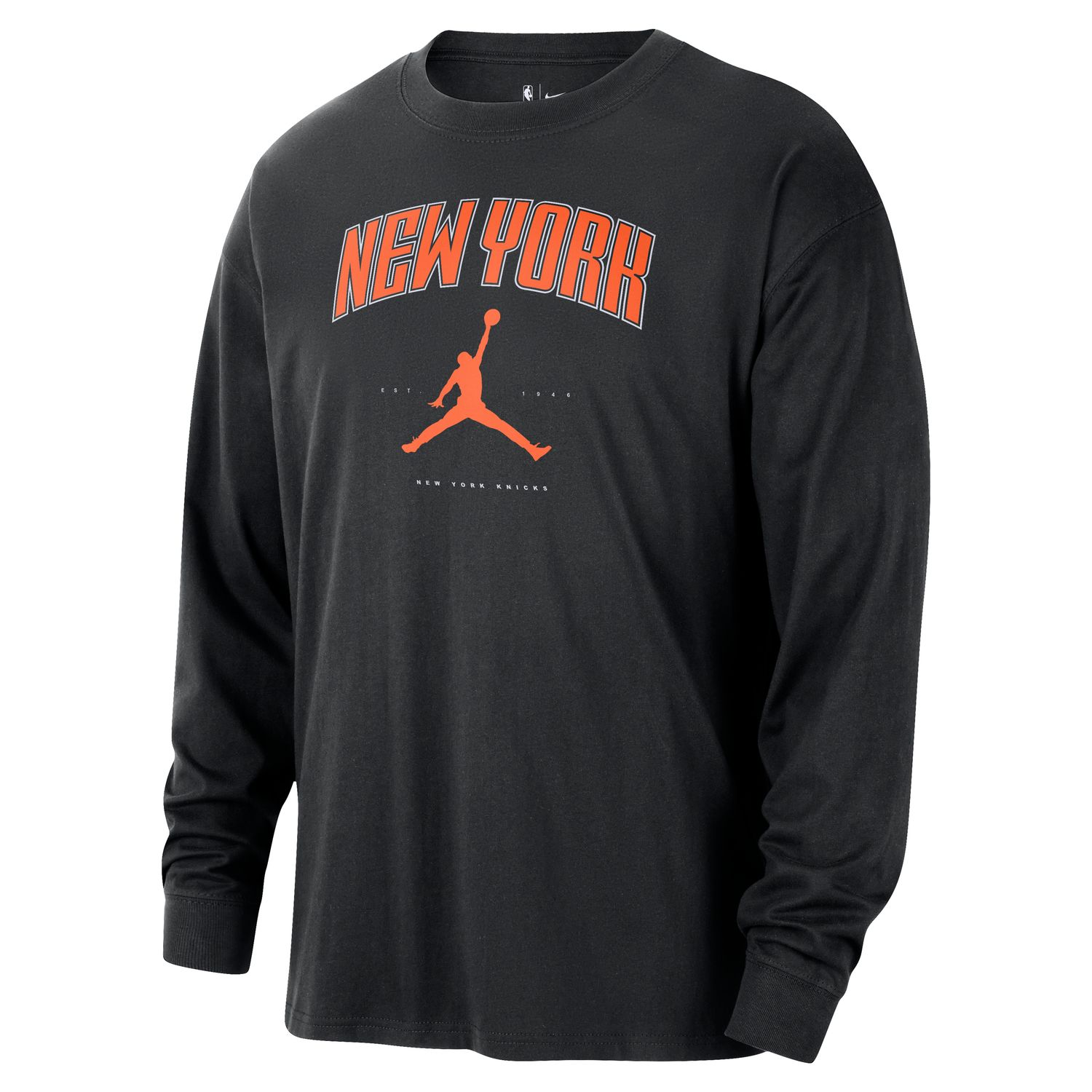 Jordan NBA New York Knicks Essential Long-Sleeve Tee Black - Pánské - Triko Jordan - Černé - HV5475-010 - Velikost: S