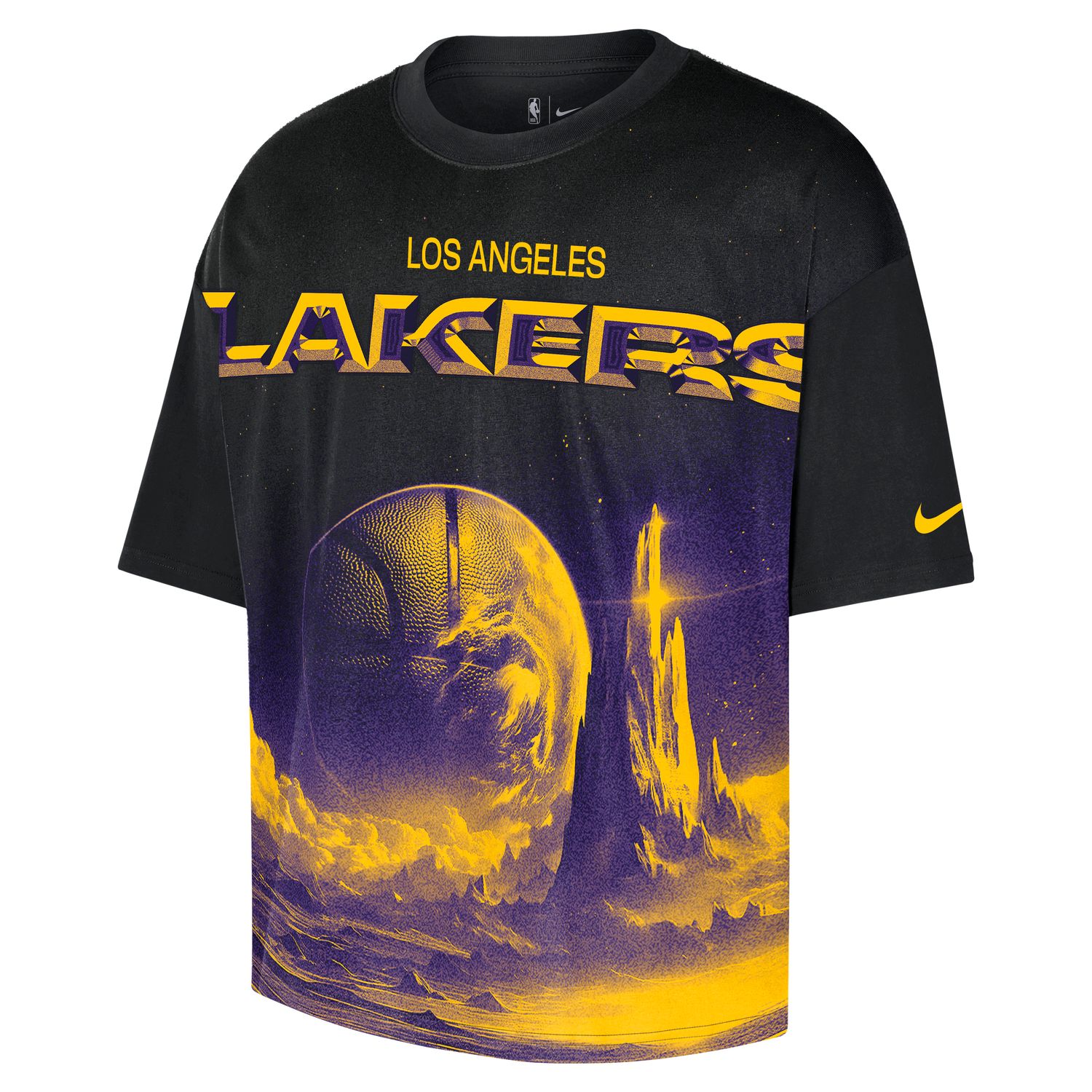 Levně Nike NBA Los Angeles Lakers Courtside Boxy Tee Black - Pánské - Triko Nike - Černé - HV6798-010