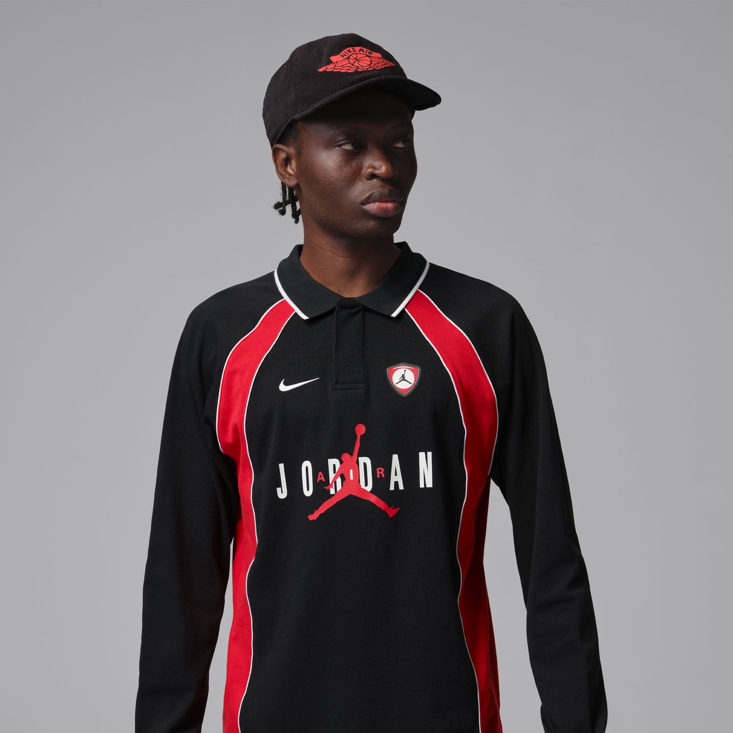 Jordan Flight Long-Sleeve Polo Jersey - Pánské - Dres Jordan - Černé - IF1915-010 - Velikost: S