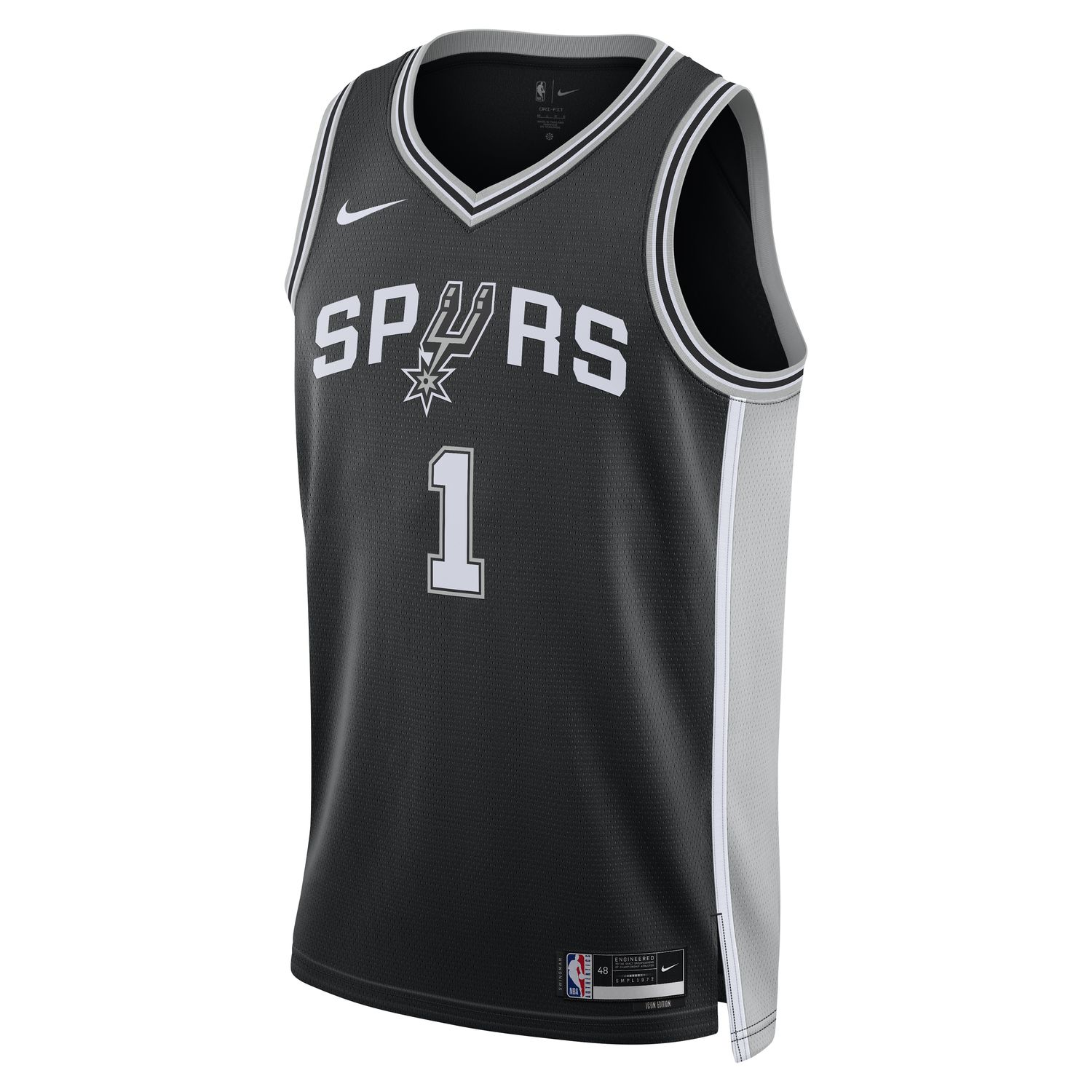 Levně Nike Dri-FIT NBA San Antonio Spurs Victor Wembanyama Icon Edition 2022/23 Swingman Jersey - Pánské - Dres Nike - Černé - DN2022-015