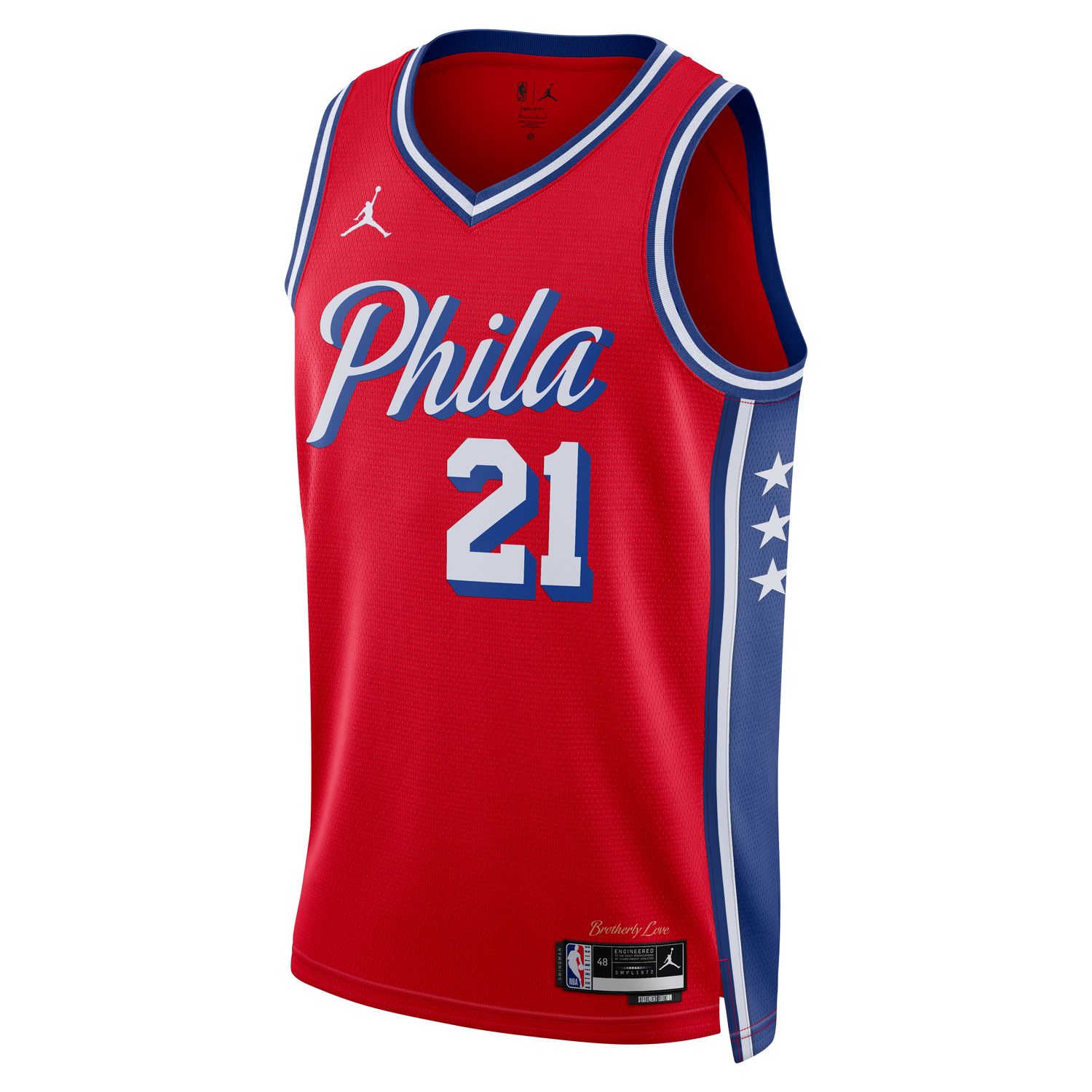 Levně Jordan Dri-FIT NBA Philadelphia 76ers Statement Edition Swingman Jersey - Pánské - Dres Jordan - Červené - DO9539-658
