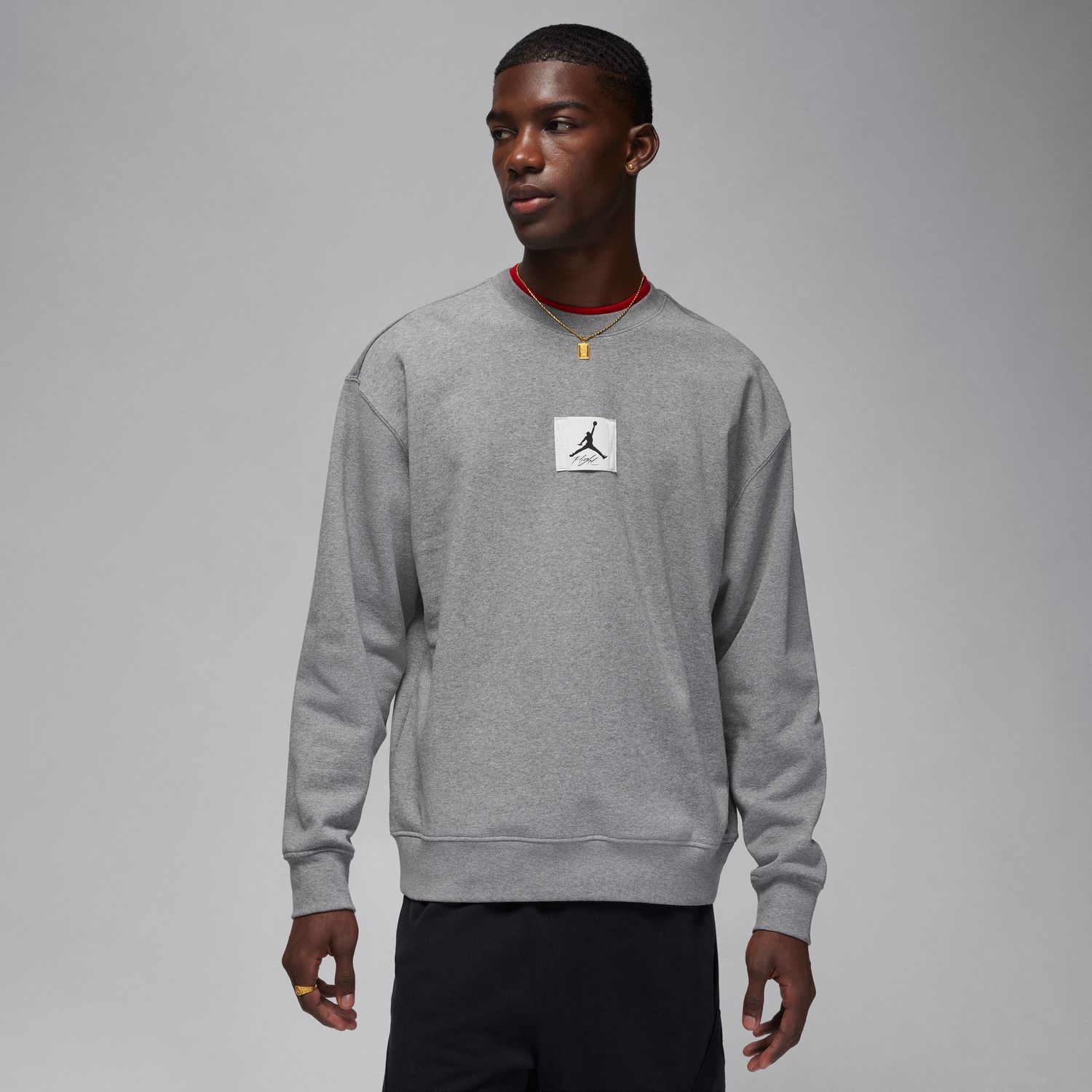Levně Jordan Essentials Statement Fleece Crewneck Carbon Heather - Pánské - Mikina Jordan - Šedé - FB6932-091