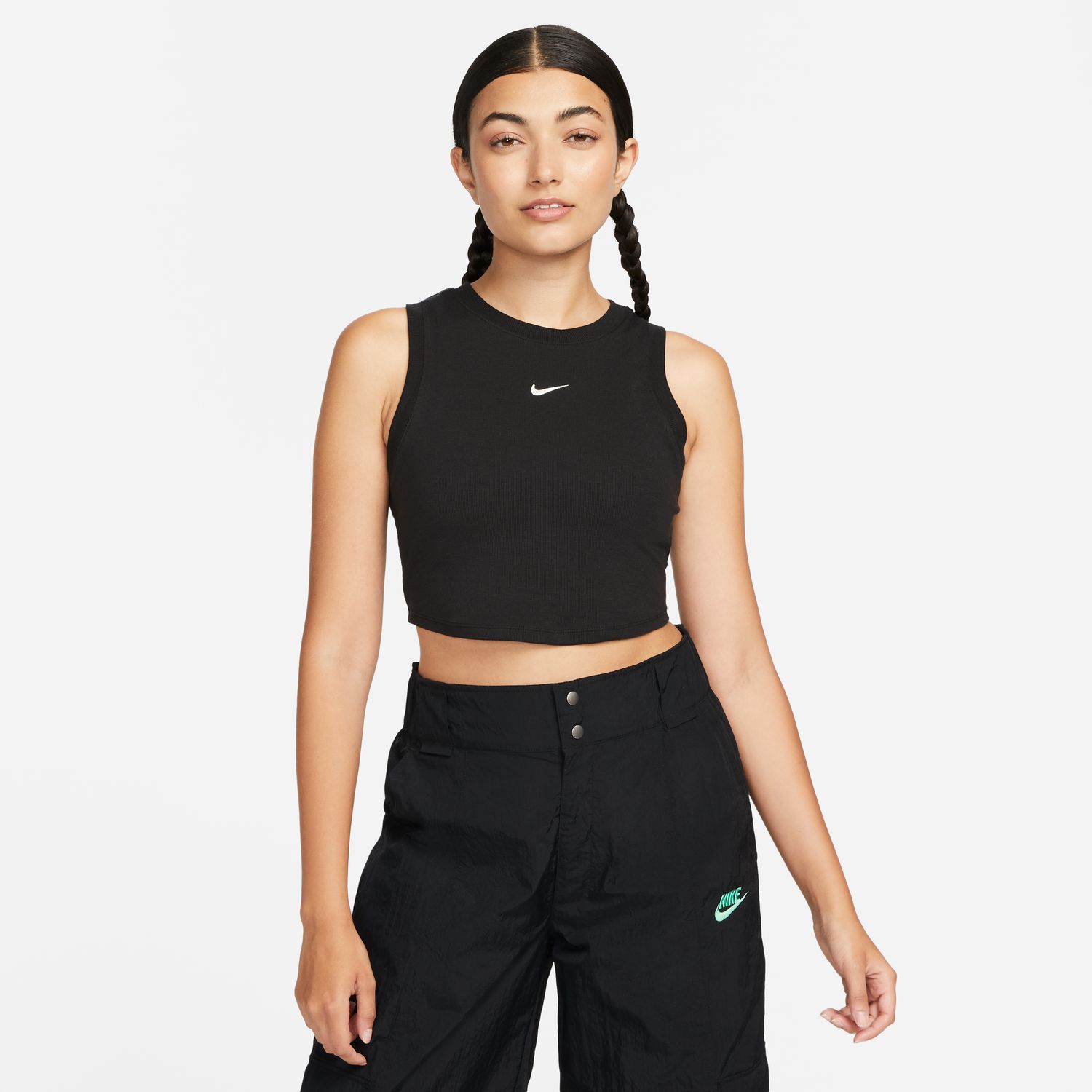 Nike Sportswear Chill Knit Wmns Tight Cropped Mini-Rib Tank Top Black - Dámské - Triko Nike - Černé - FB8279-010 - Velikost: L