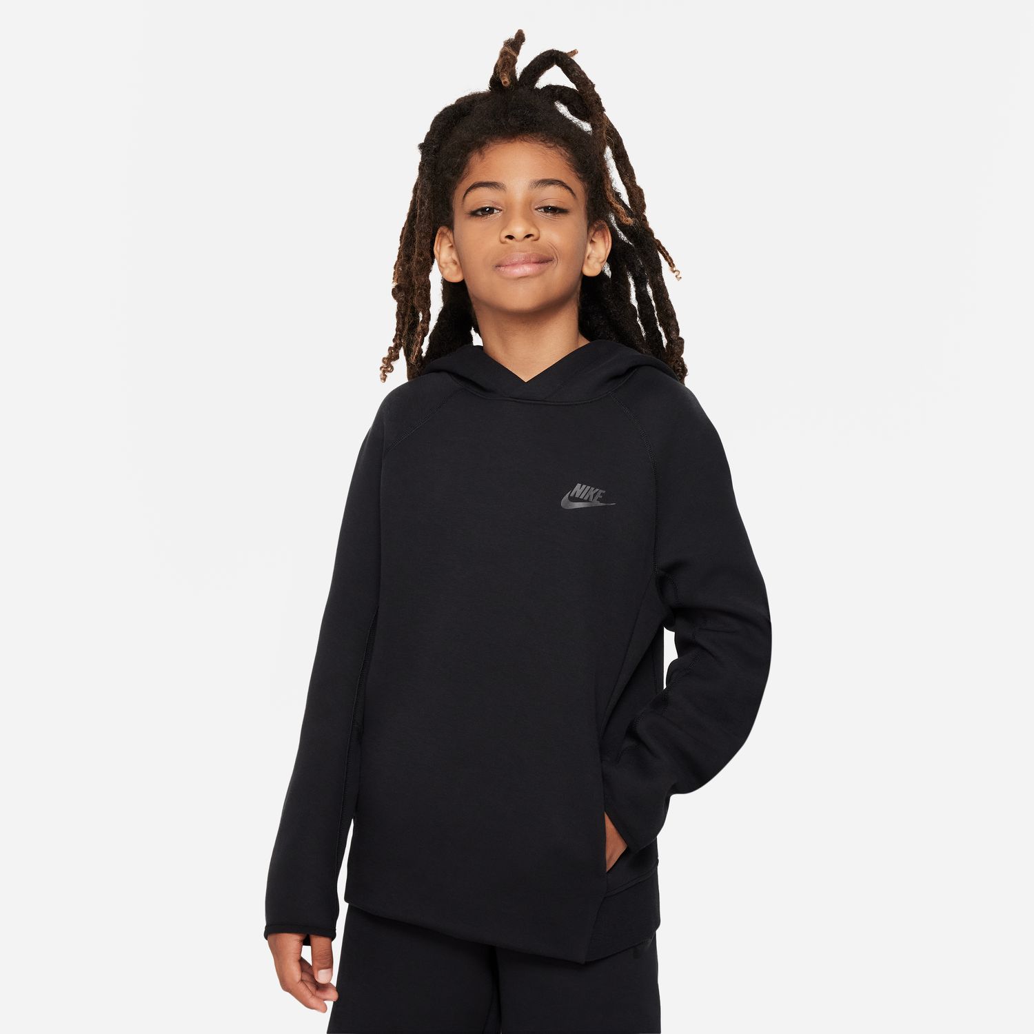 Levně Nike Sportswear Tech Fleece Big Kids' Pullover Hoodie Black - Dětské - Mikina Nike - Černé - FD3291-010