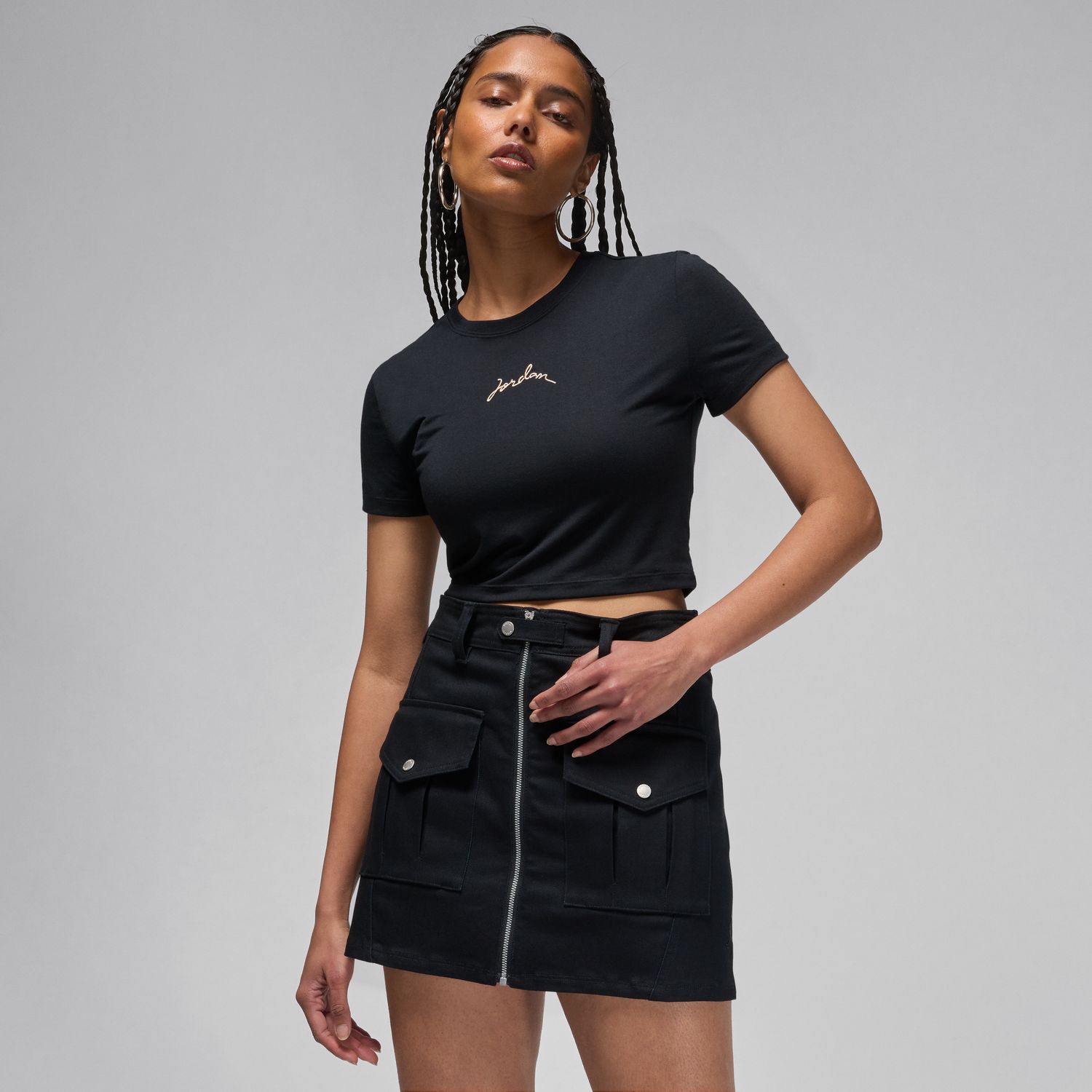 Levně Jordan Wmns Slim Cropped Tee Black - Dámské - Triko Jordan - Černé - FN5720-010
