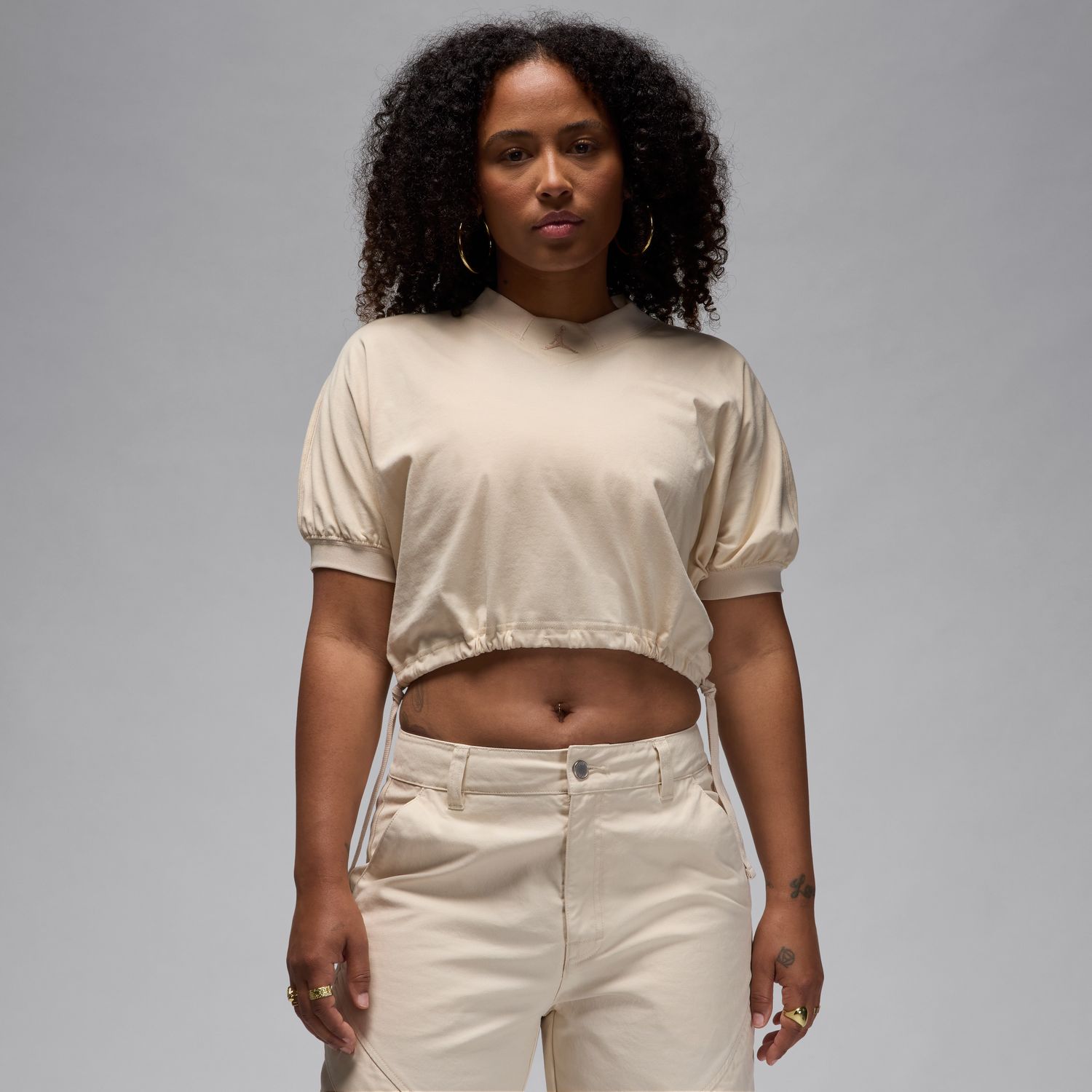 Jordan Wmns Knit Cropped Top Legend Brown - Dámské - Triko Jordan - Hnědé - FN5727-203 - Velikost: S