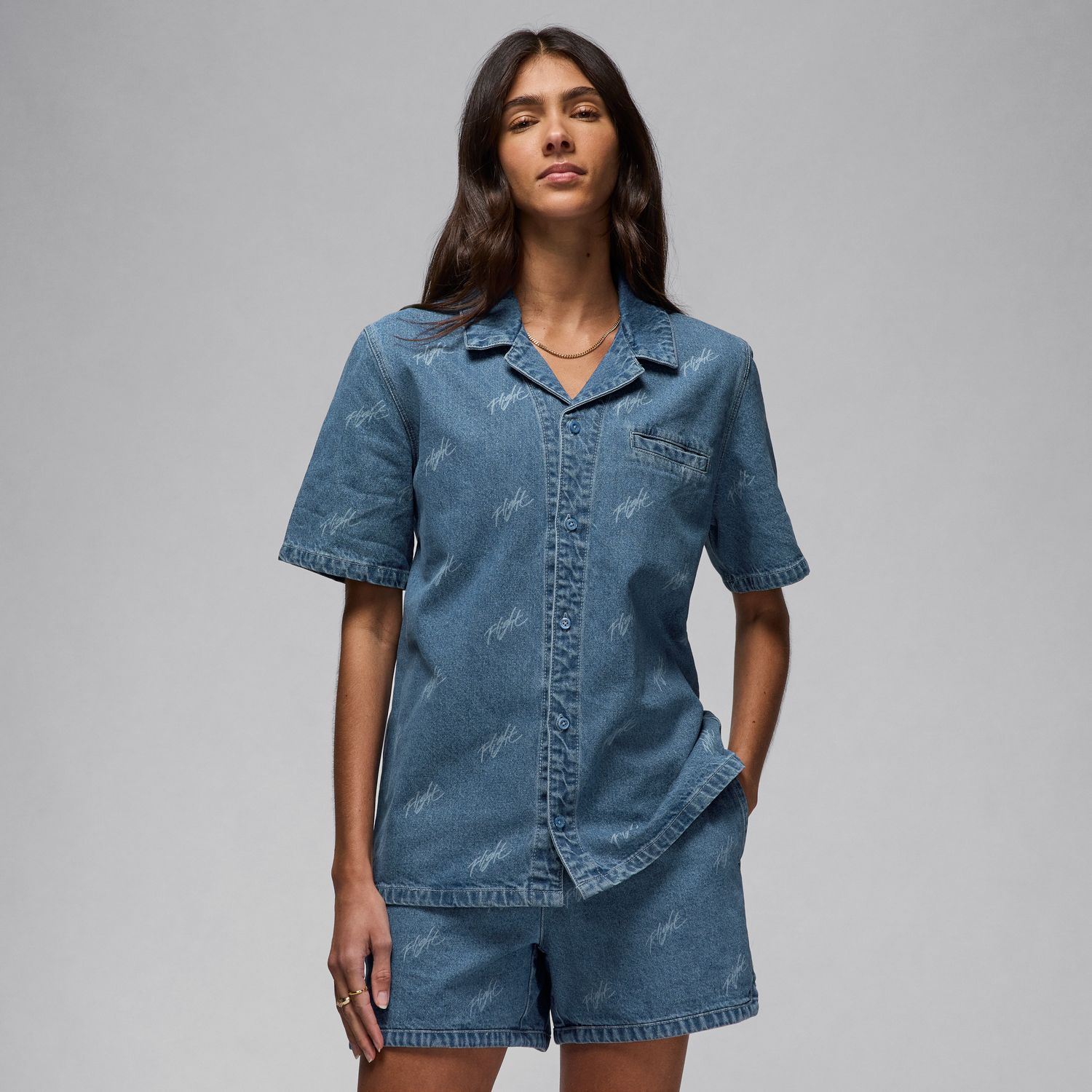 Jordan Woven Top Denim - Dámské - Triko Jordan - Modré - FN5769-453 - Velikost: M