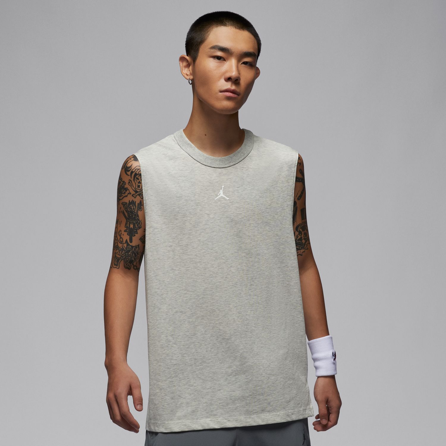 Jordan Sport Dri-FIT Sleeveless Top Heather Grey - Pánské - Triko Jordan - Šedé - FN5856-050 - Velikost: M