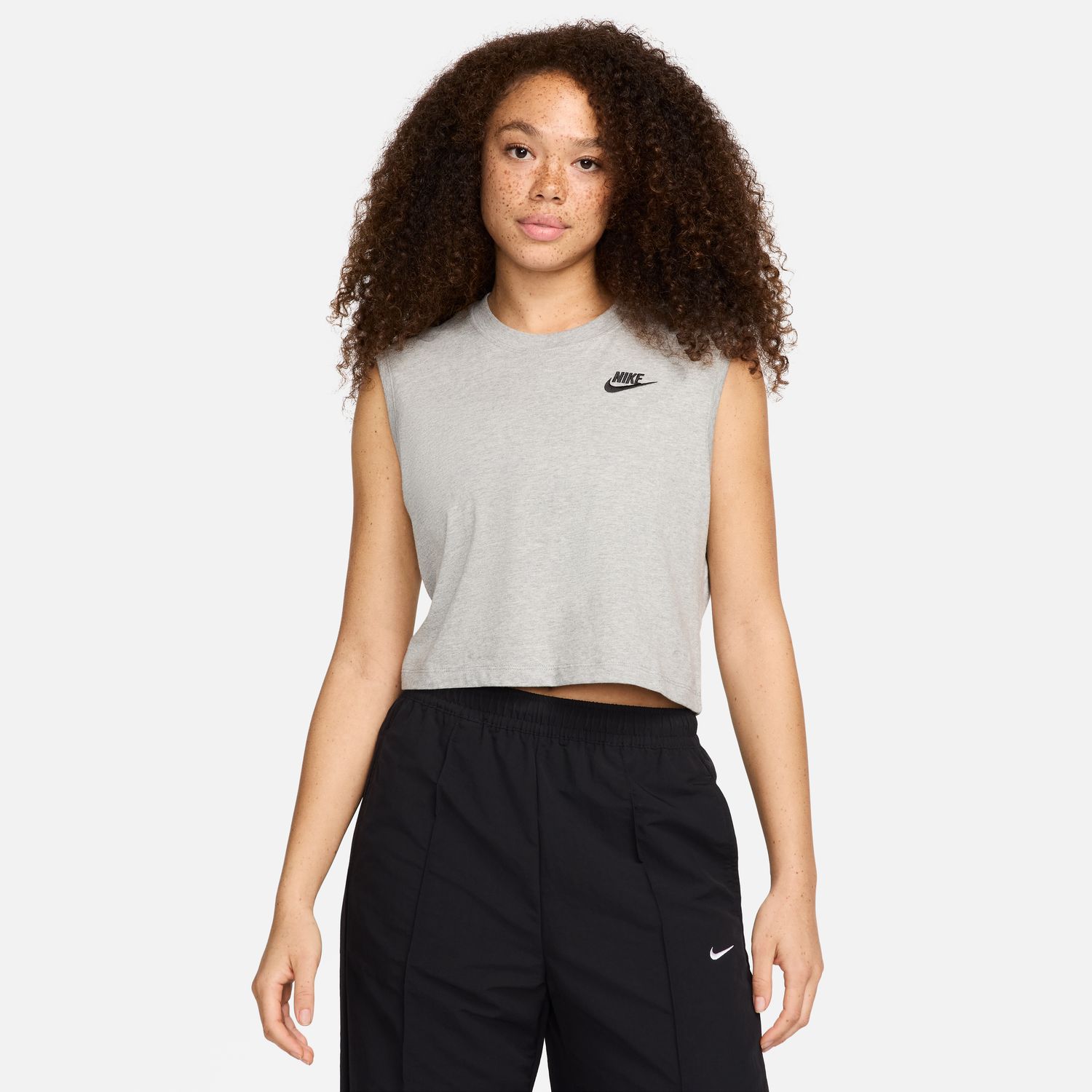 Nike Sportswear Club Wmns Sleeveless Cropped Top Heather Grey - Dámské - Triko Nike - Šedé - FV5505-063 - Velikost: M