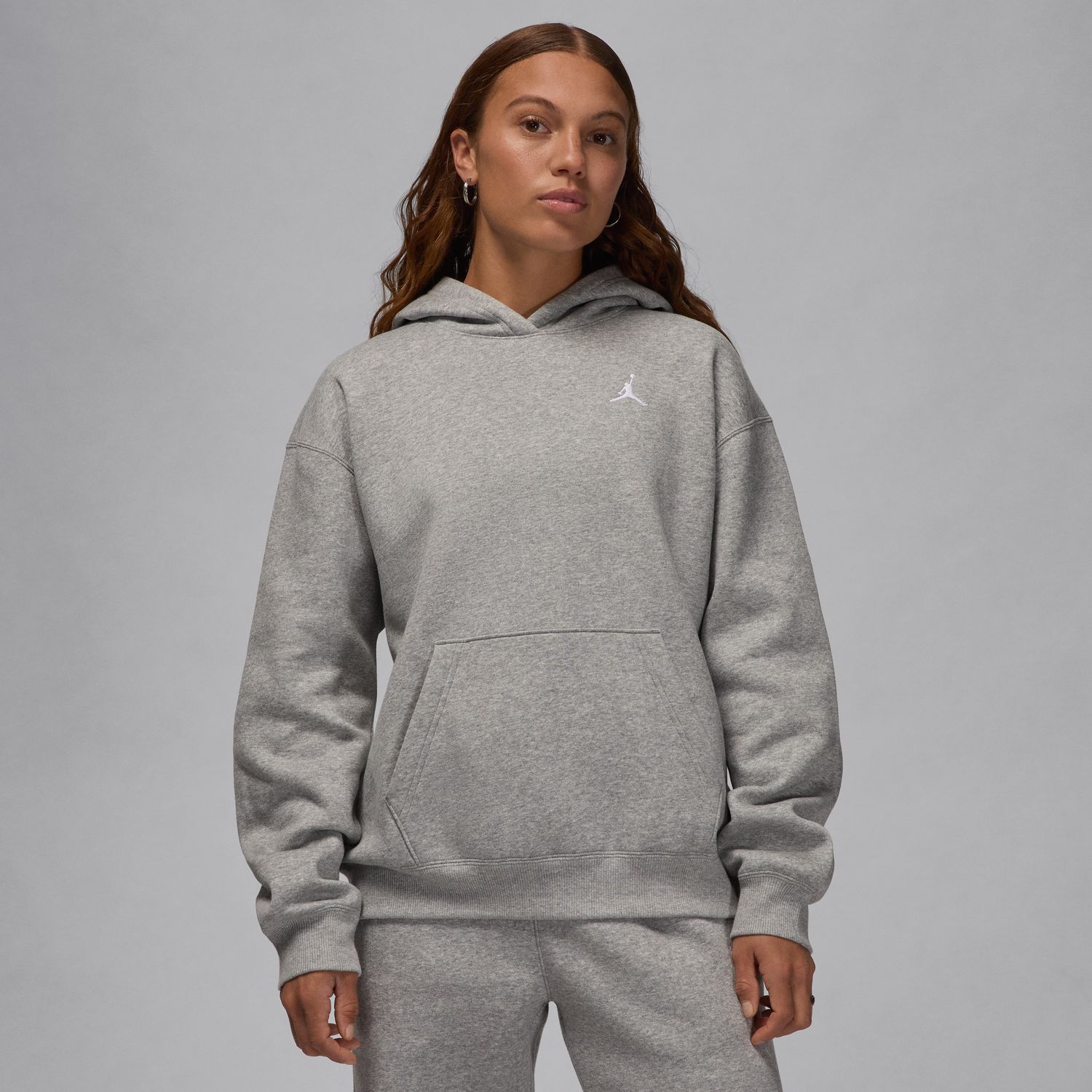Jordan Brooklyn Fleece Wmns Pullover Hoodie Heather Grey - Dámské - Mikina Jordan - Šedé - FV7071-063 - Velikost: XL