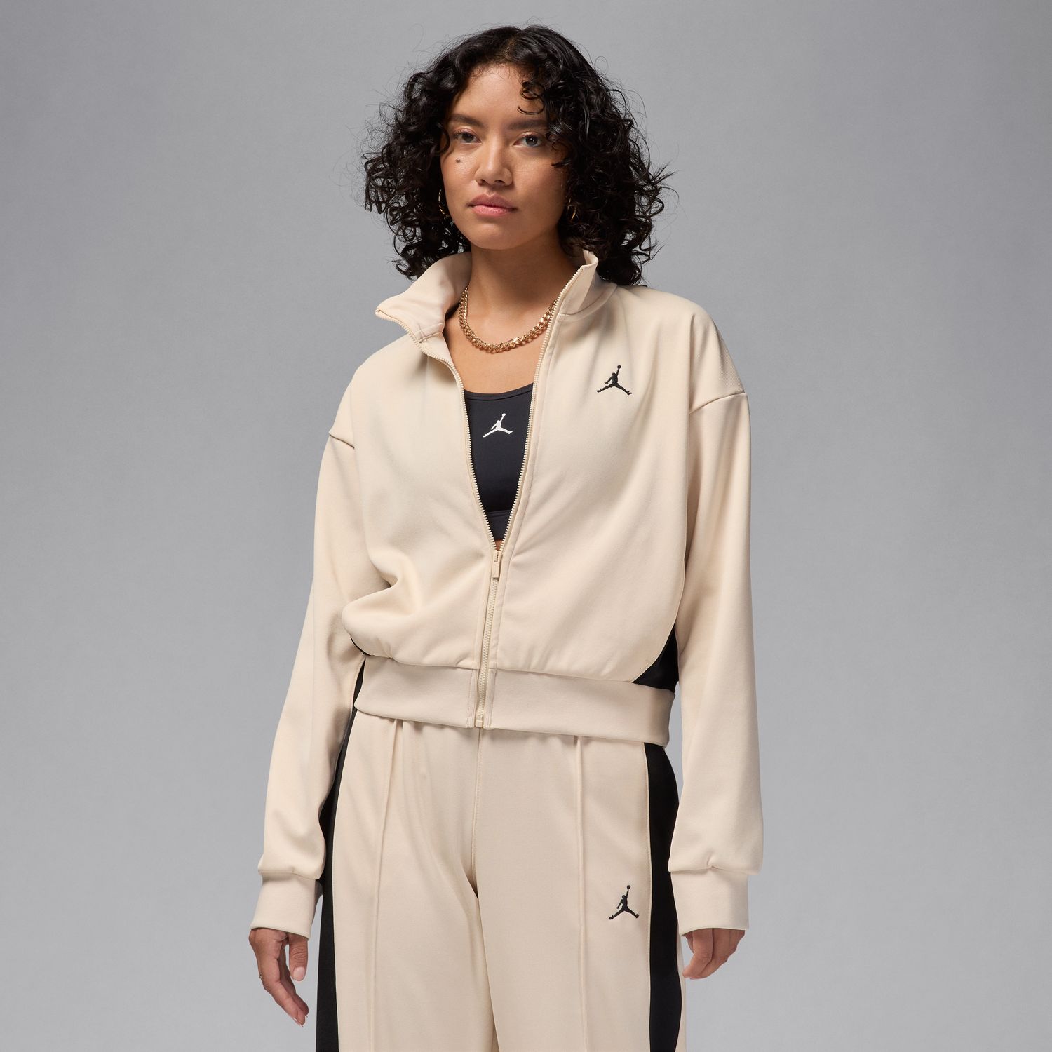 Jordan Wmns Knit Jacket Legend Light Brown - Dámské - Bunda Jordan - Hnědé - FV7104-203 - Velikost: XS