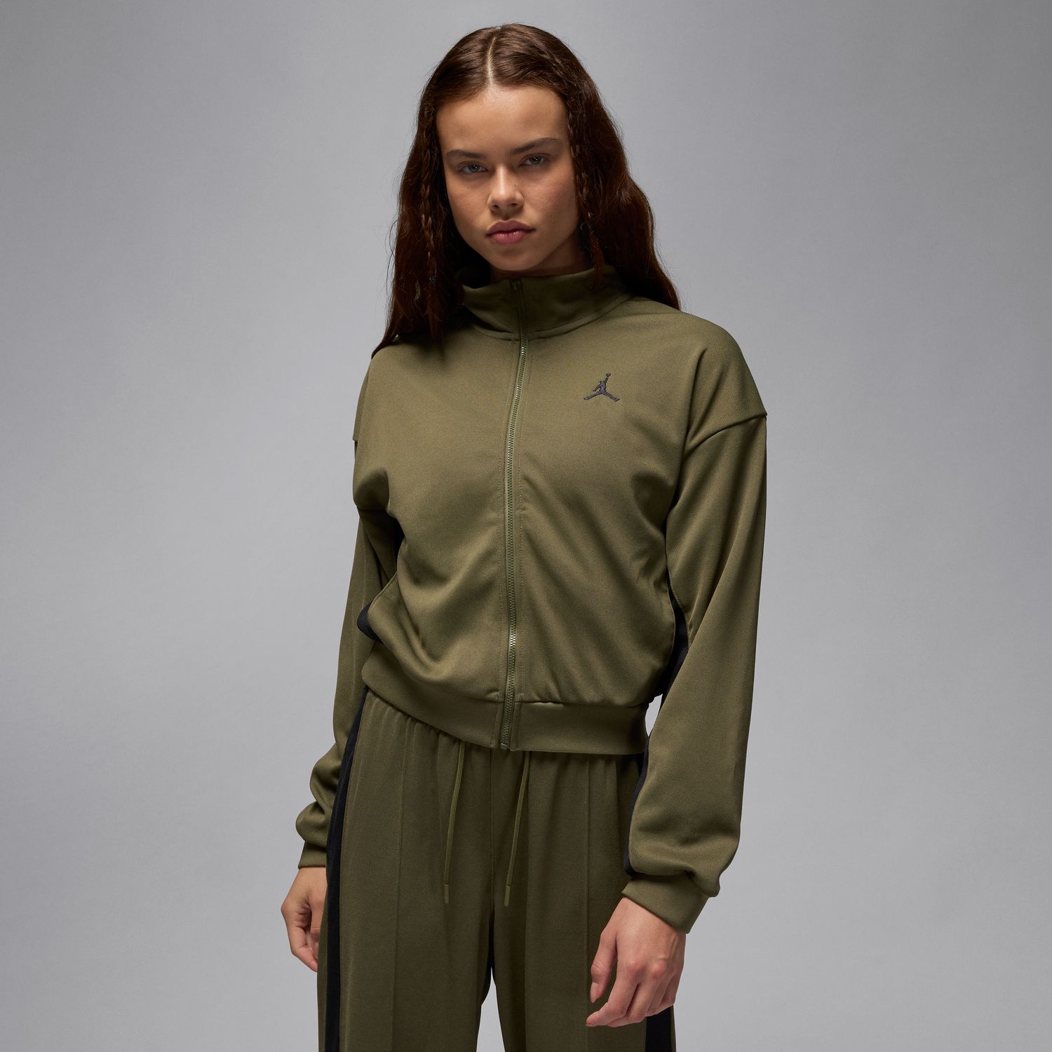 Jordan Wmns Knit Jacket Legend Green - Dámské - Bunda Jordan - Zelené - FV7104-222 - Velikost: L