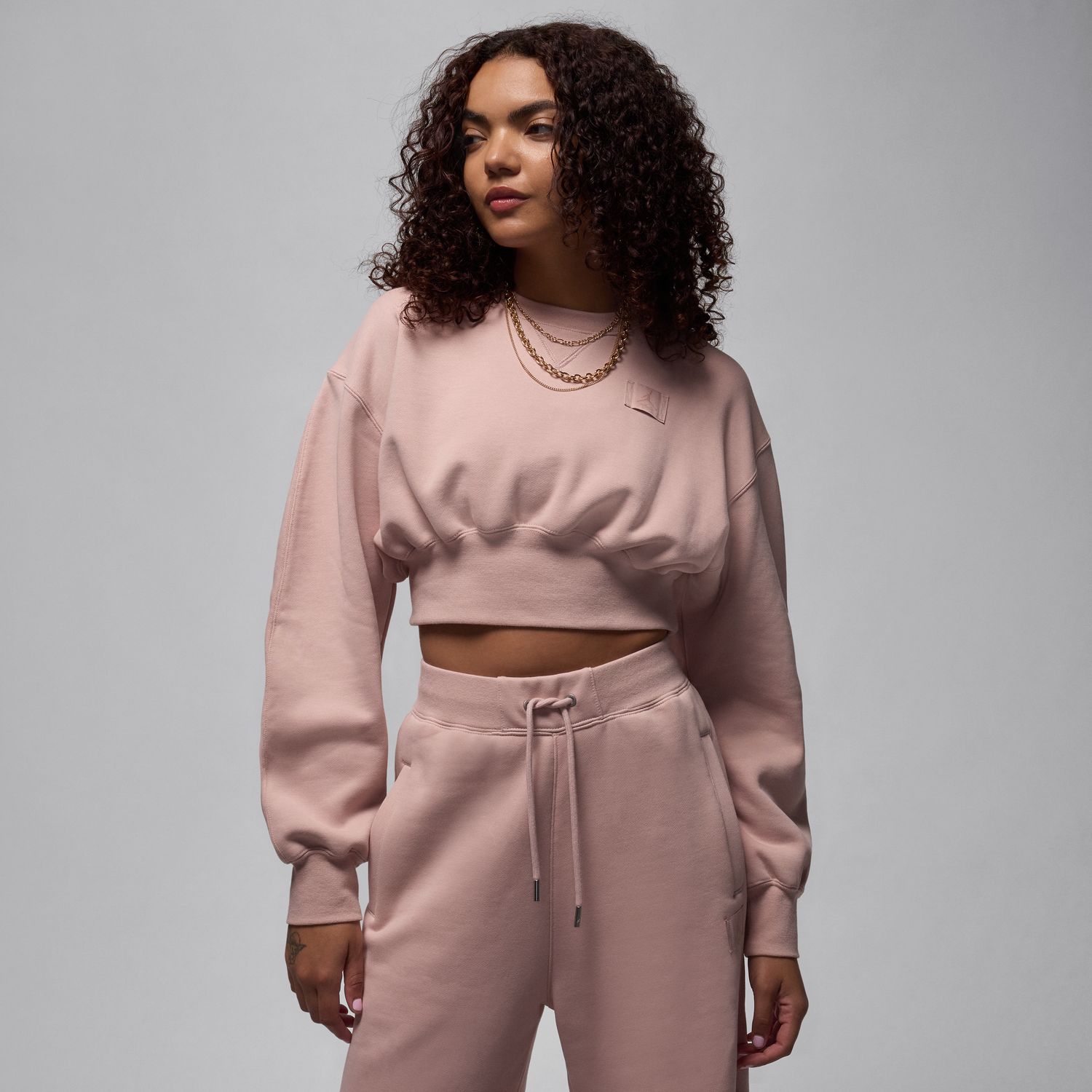 Jordan Flight Fleece Wmns Cropped Sweatshirt Pink Oxford - Dámské - Mikina Jordan - Růžové - FV7152-601 - Velikost: L