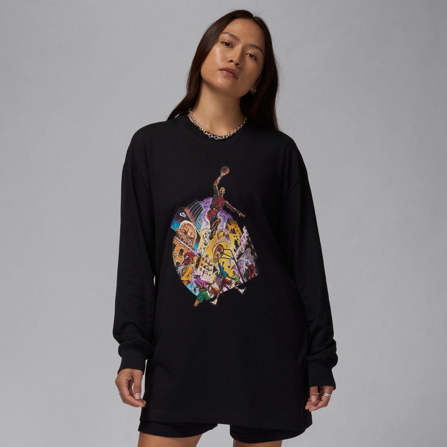 Jordan Wmns Oversized Long-Sleeve Tee Black - Dámské - Triko Jordan - Černé - FV7197-010 - Velikost: L