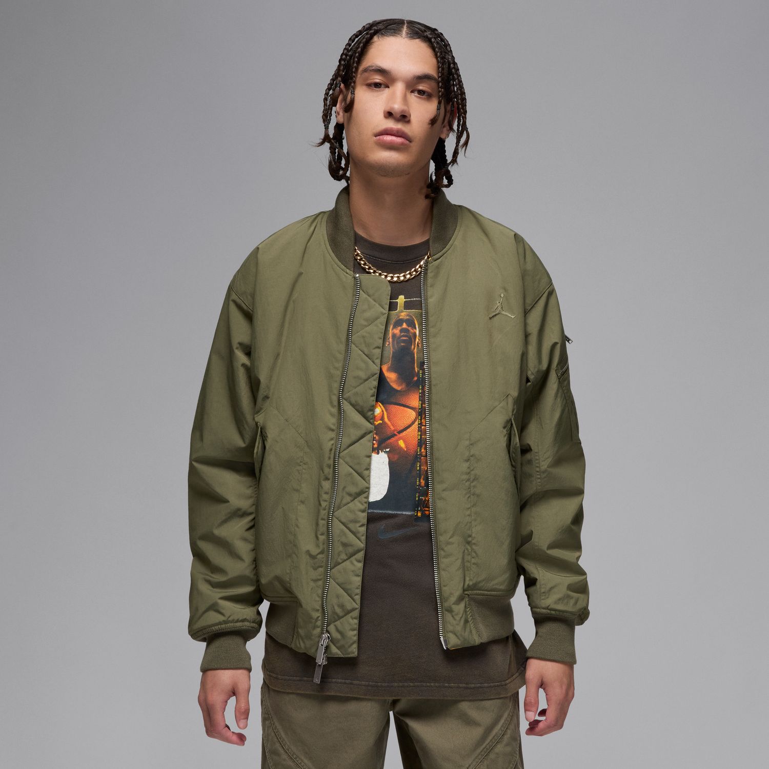 Jordan Renegade Bomber Jacket Medium Olive - Pánské - Bunda Jordan - Zelené - FV7267-222 - Velikost: 2XL