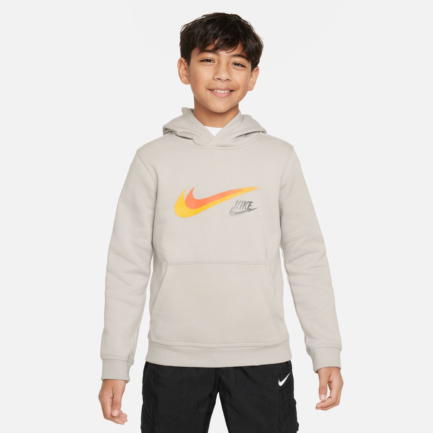 Nike Sportswear Big Kids' Fleece Pullover Graphic Hoodie - Dětské - Mikina Nike - Šedé - FZ4712-012 - Velikost: S