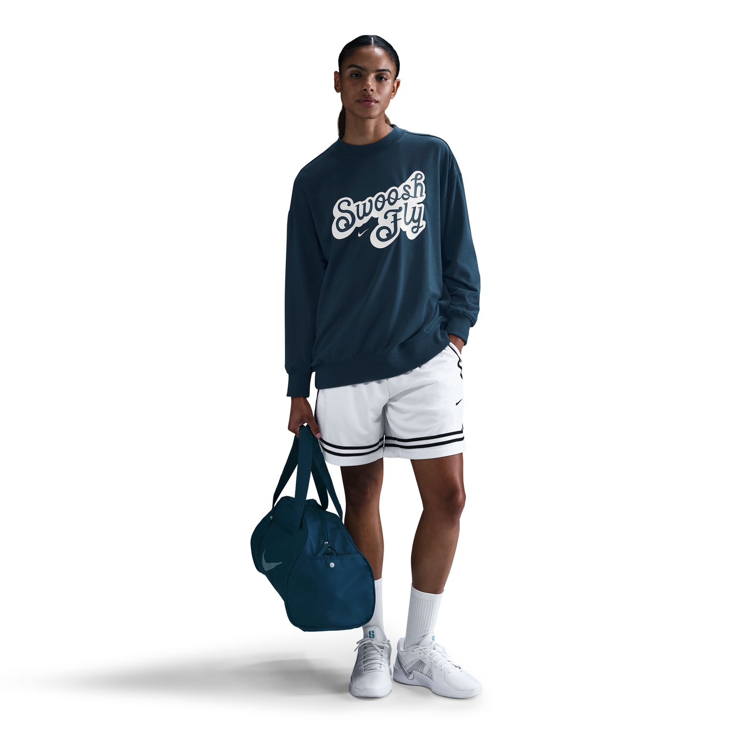 Nike Swoosh Fly Wmns Dri-FIT Oversized French Terry Basketball Sweatshirt - Dámské - Mikina Nike - Modré - FZ5514-478 - Velikost: XL